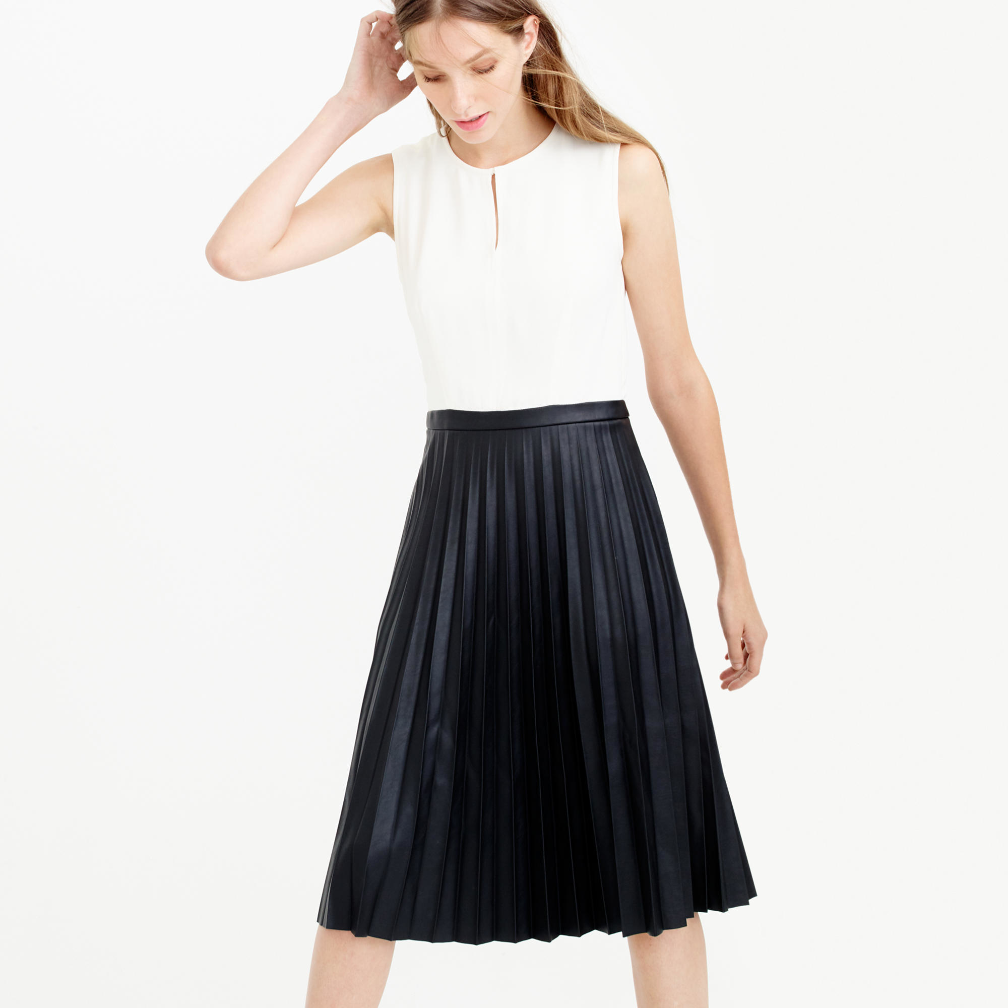 J.crew Petite Two-tone Pleated Combo Dress in Black | Lyst