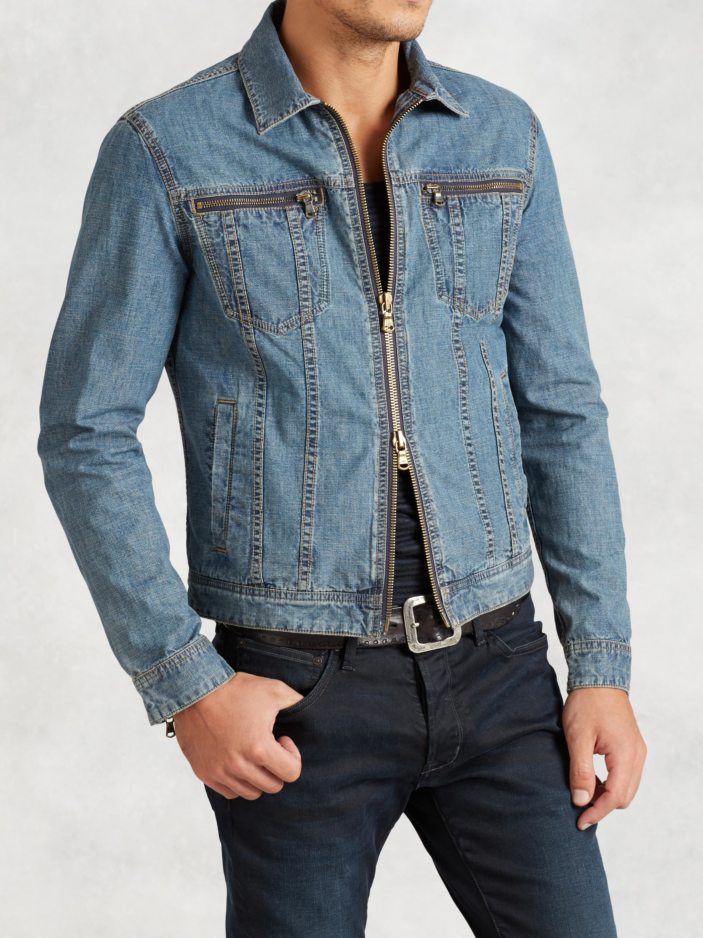 John Varvatos Denim Zip Jacket in Blue for Men - Lyst