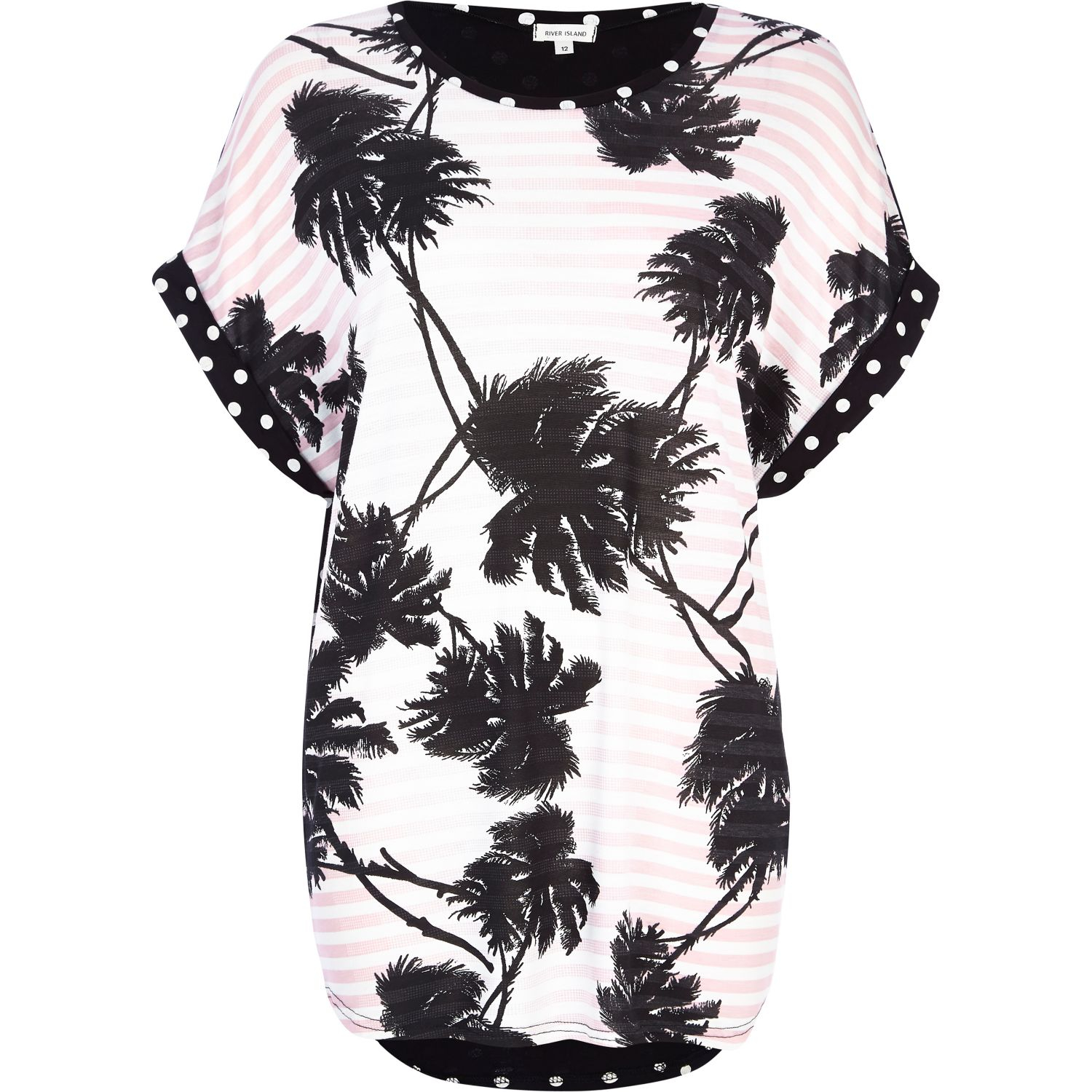 River Island Palm Tree Print Polka Dot Trim T-Shirt in White (black) | Lyst