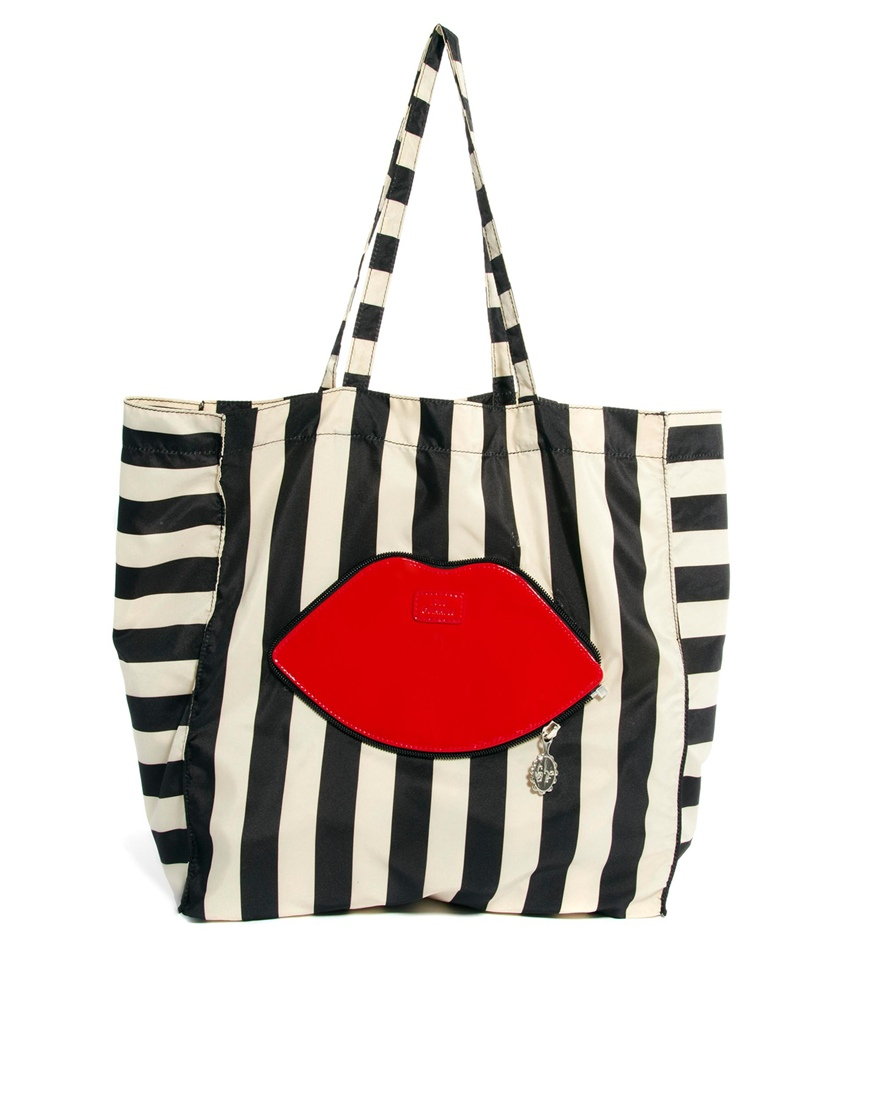 Lyst - Lulu Guinness Striped Foldaway Shopper Bag