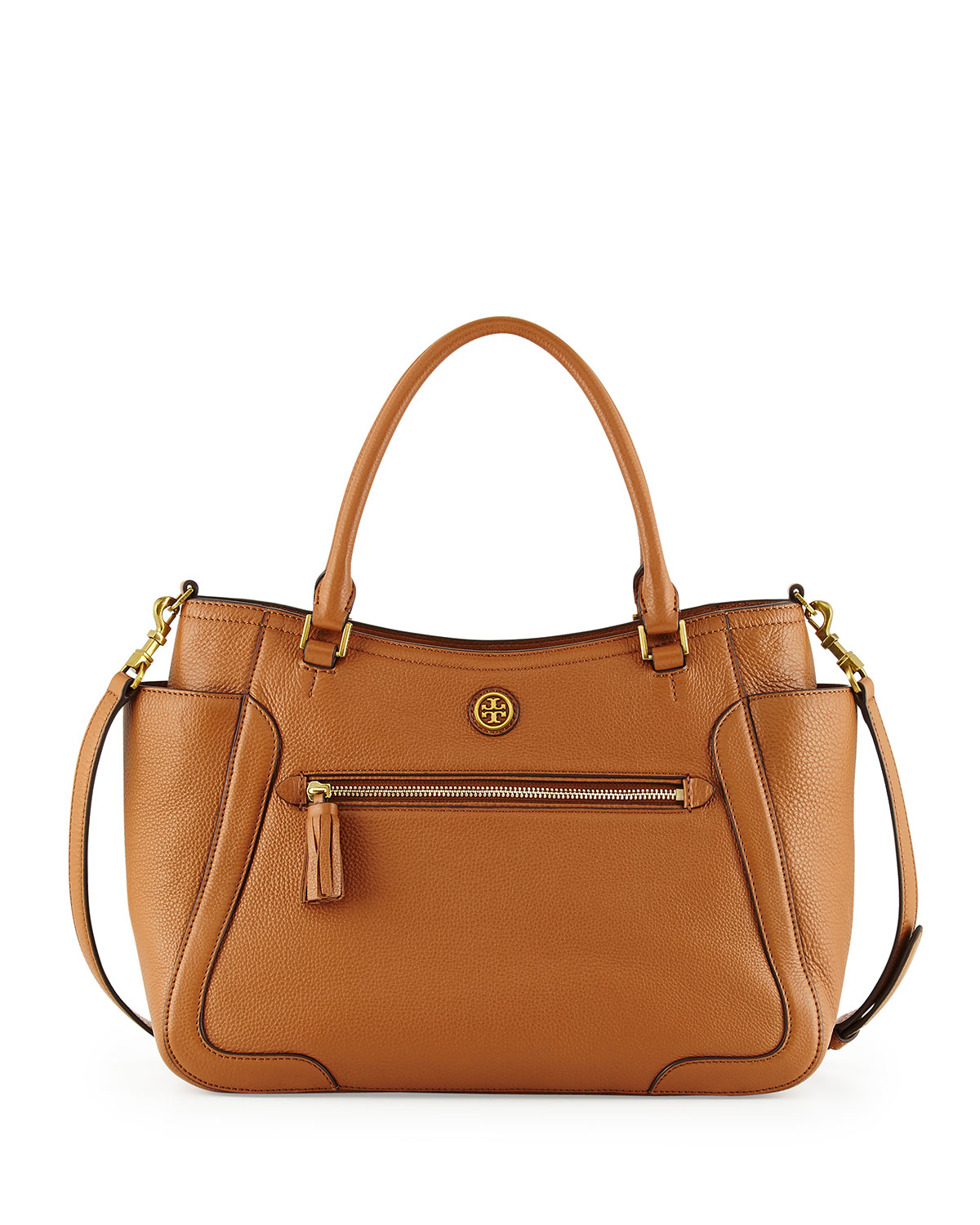 Tory burch Frances Leather Satchel Bag in Brown (BARK) | Lyst