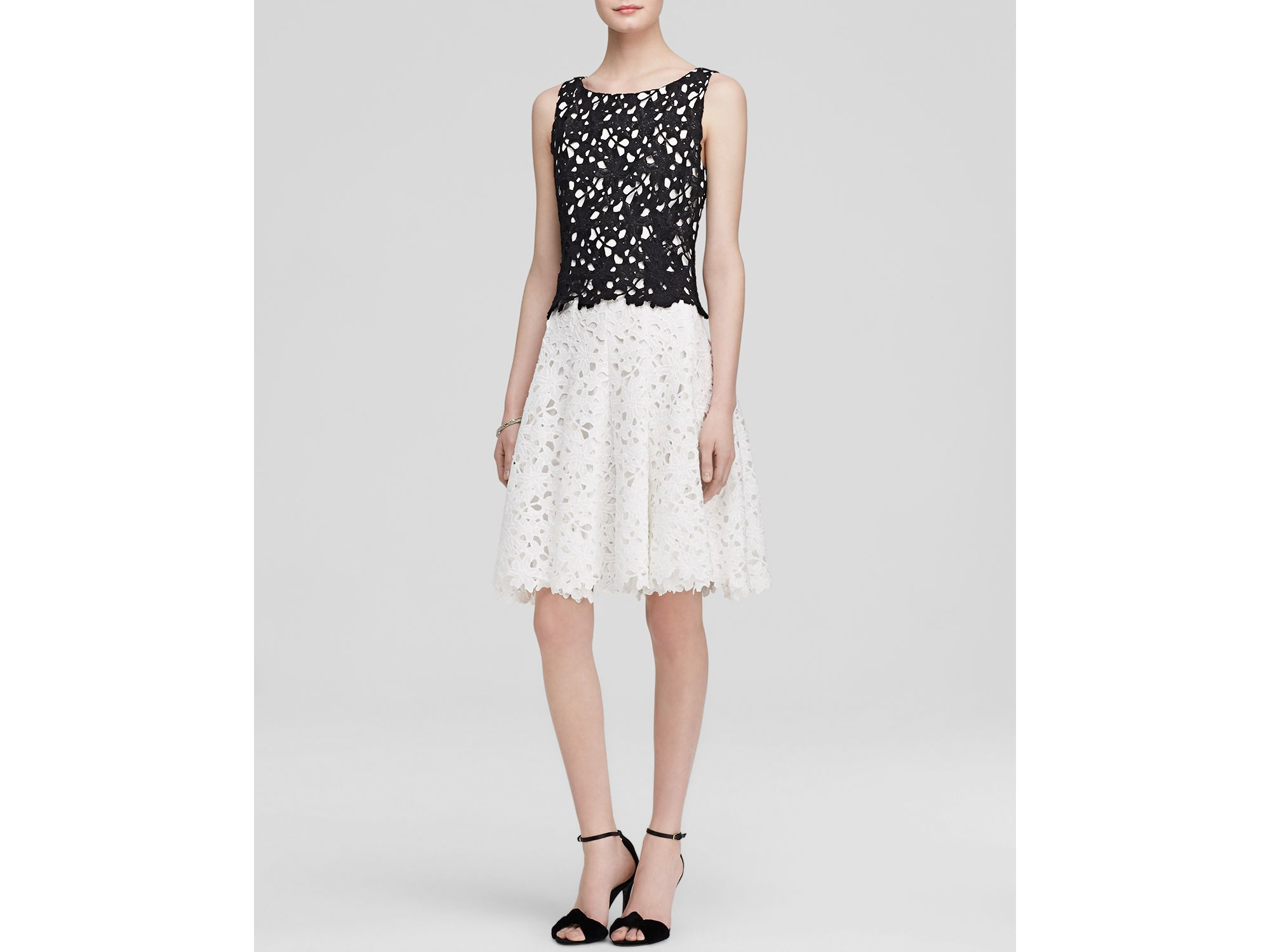 Vera wang Dress Color Block Lace Overlay in White | Lyst Vera wang Dress Color Block Lace Overlay in White | Lyst