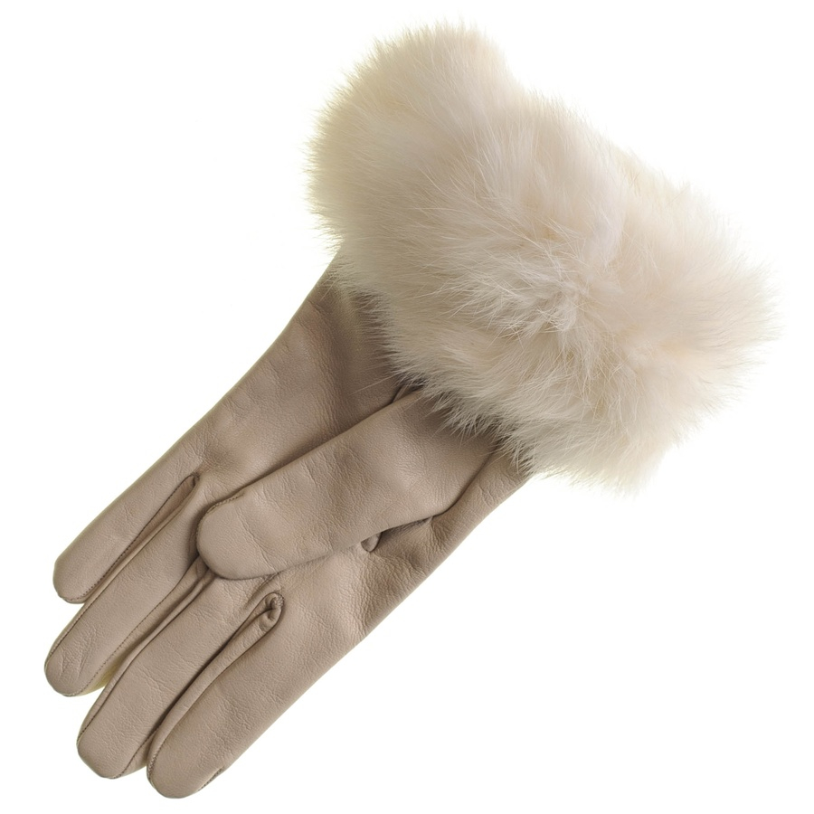 cream fur gloves