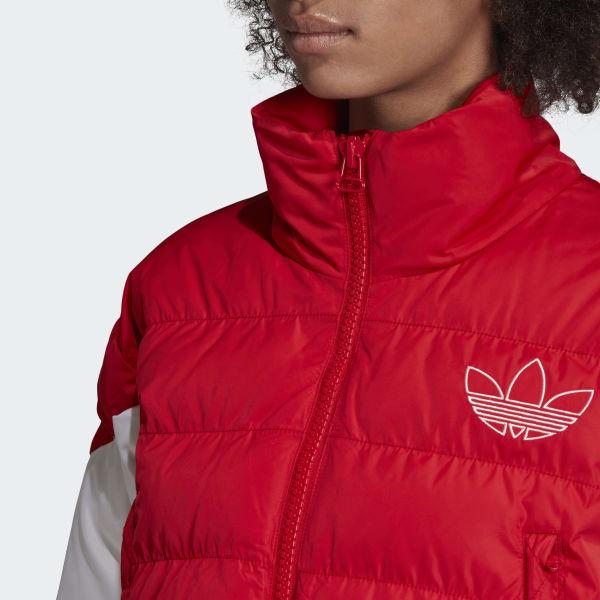 adidas Synthetic Cropped Puffer Jacket in Red - Lyst