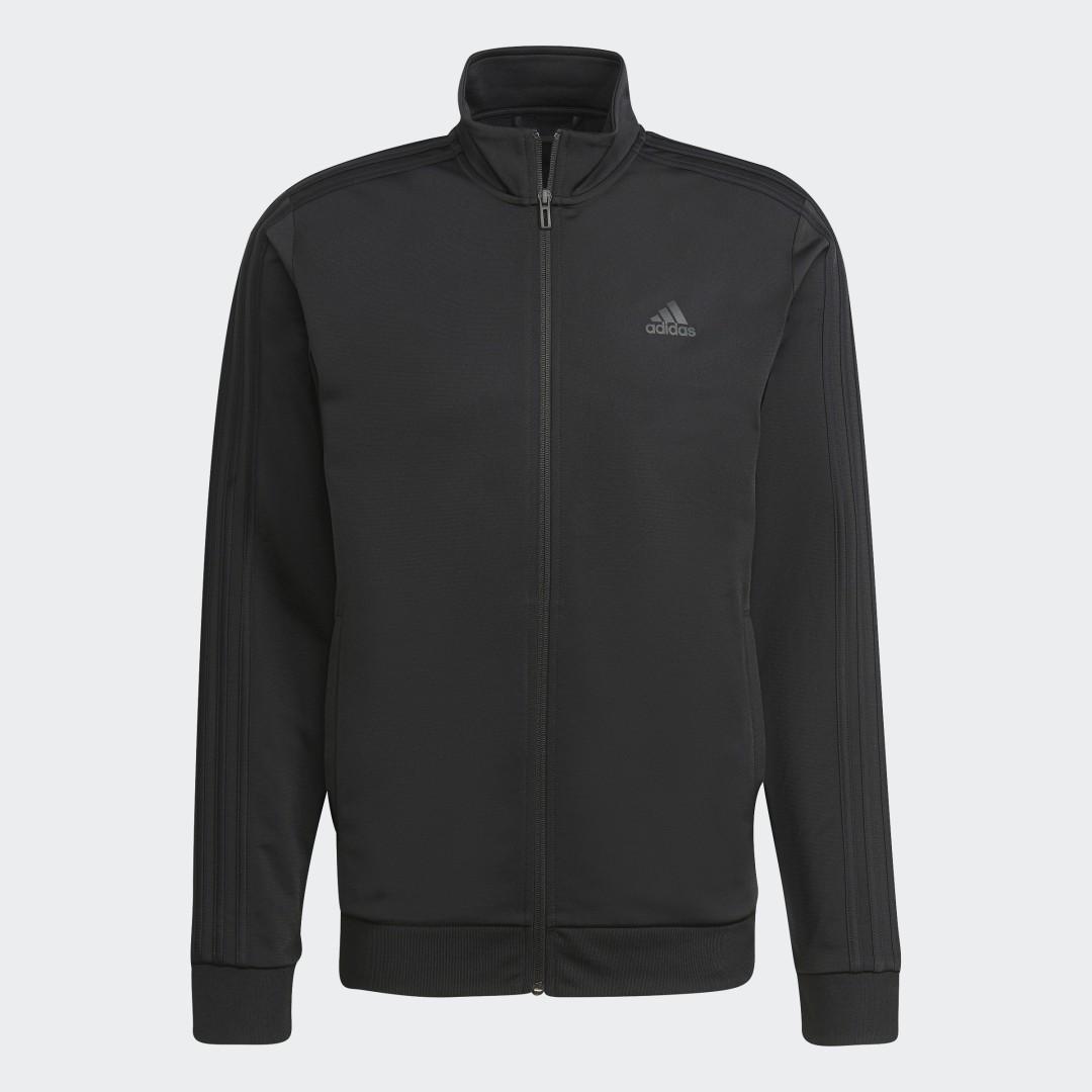 Black adidas jacket with black stripes hotsell