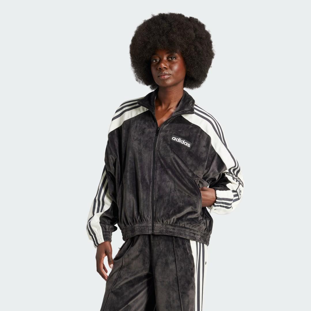 adidas Adibreak Velour Track Top in Black | Lyst UK
