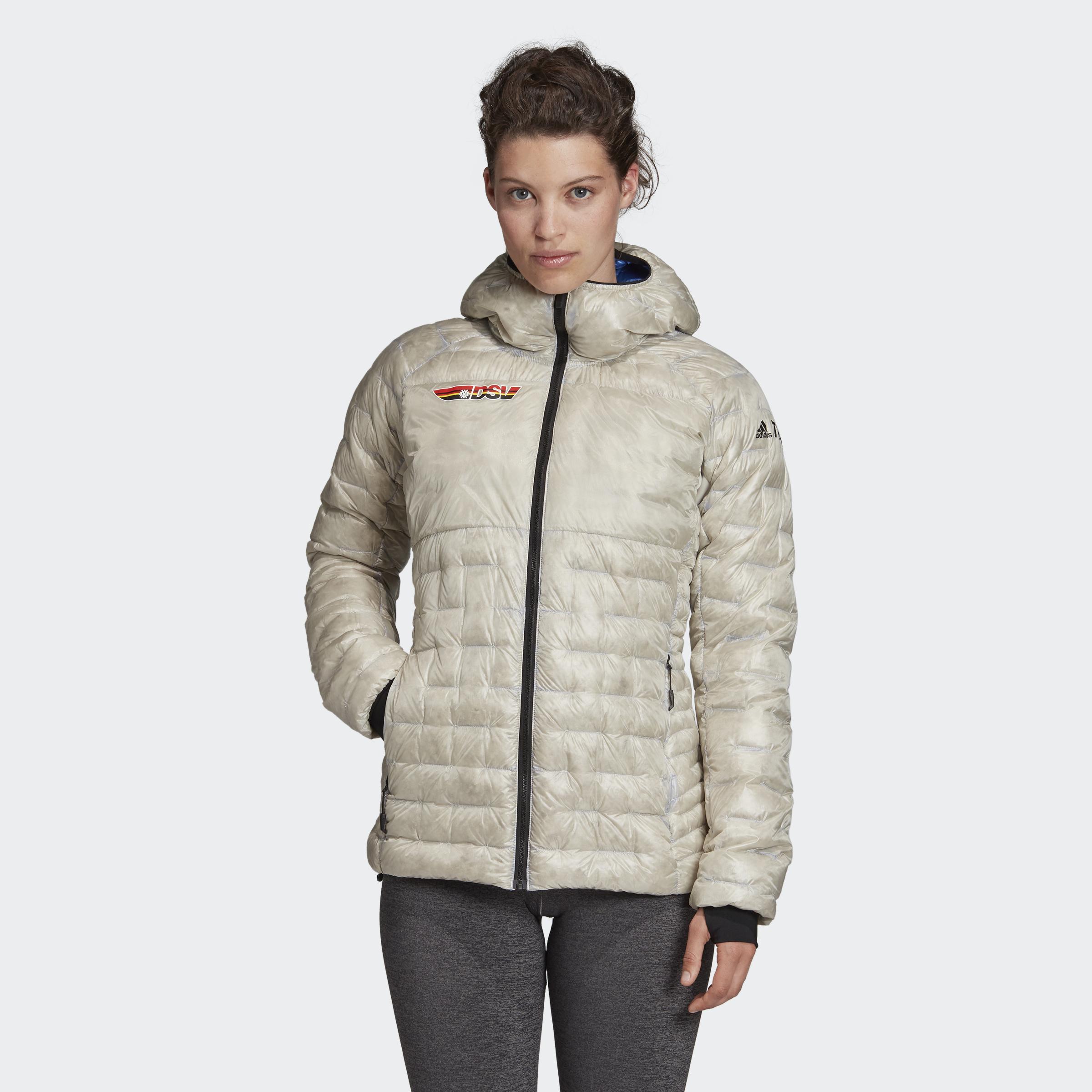 adidas mens terrex climaheat hooded padded down jacket raw green