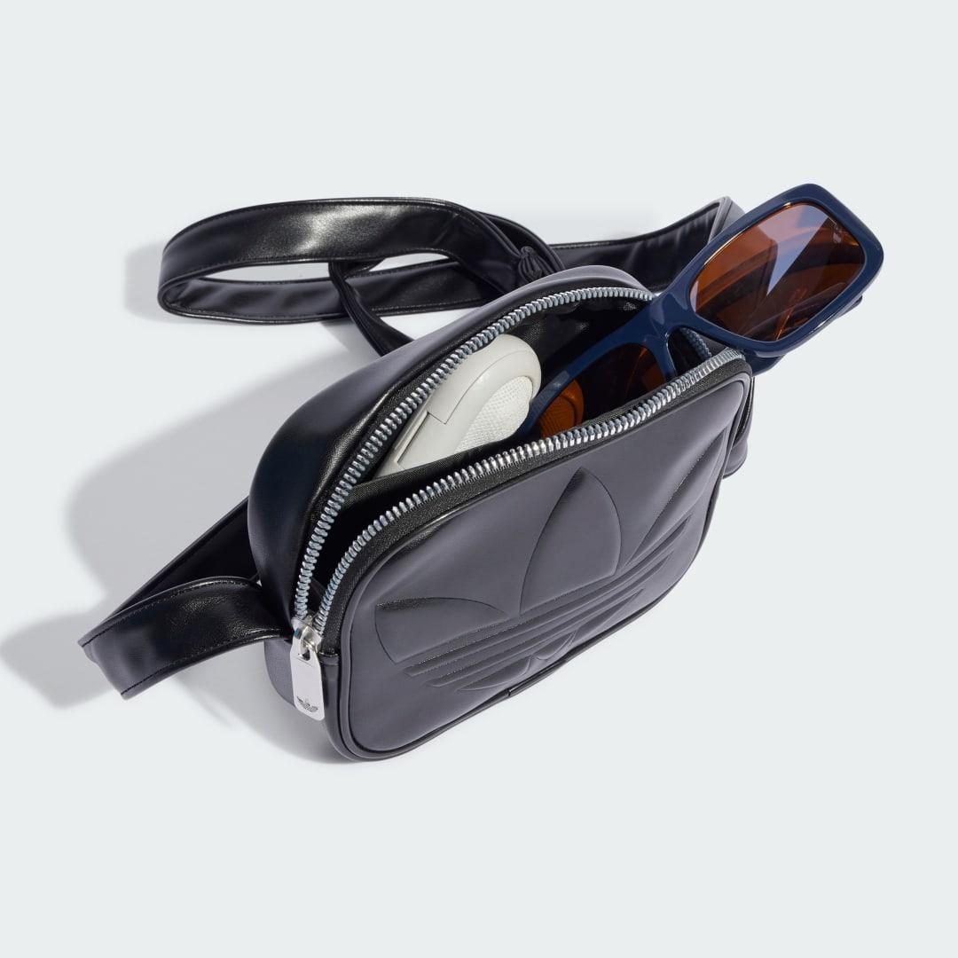 adidas Polyurethane Embossed Trefoil Mini Airliner Bag in Black