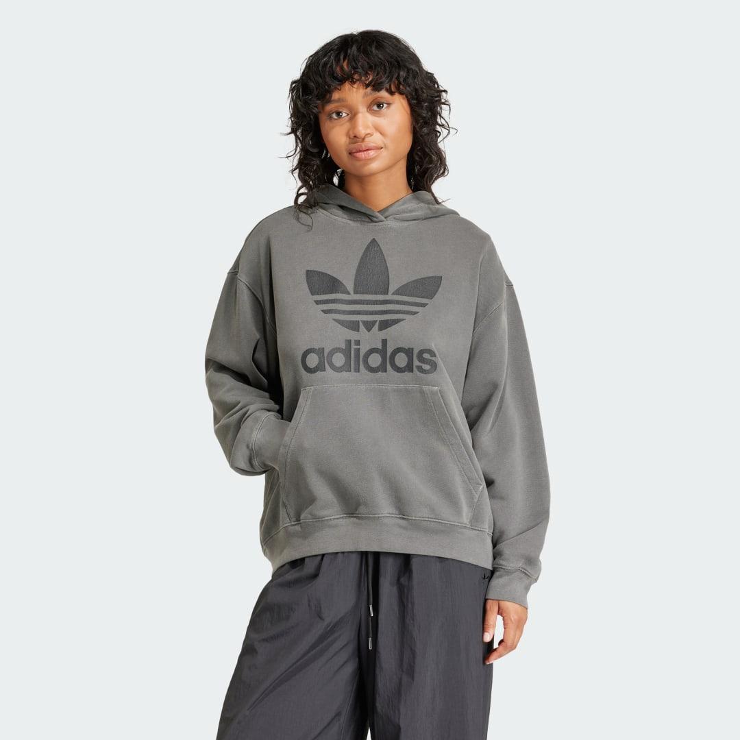 Adidas trefoil hoodie women's grey sale
