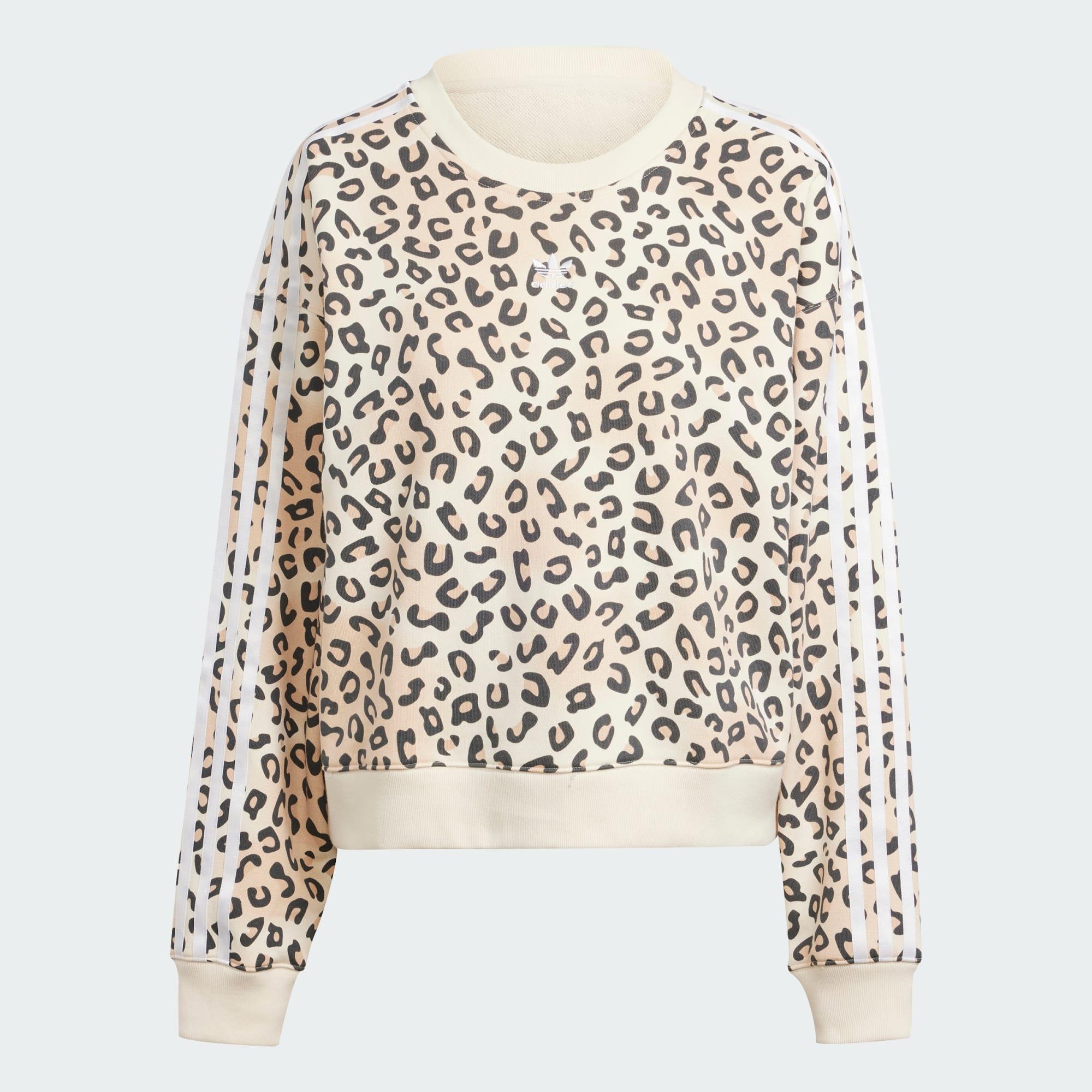adidas Originals Leopard Luxe Trefoil Crew Sweatshirt in White