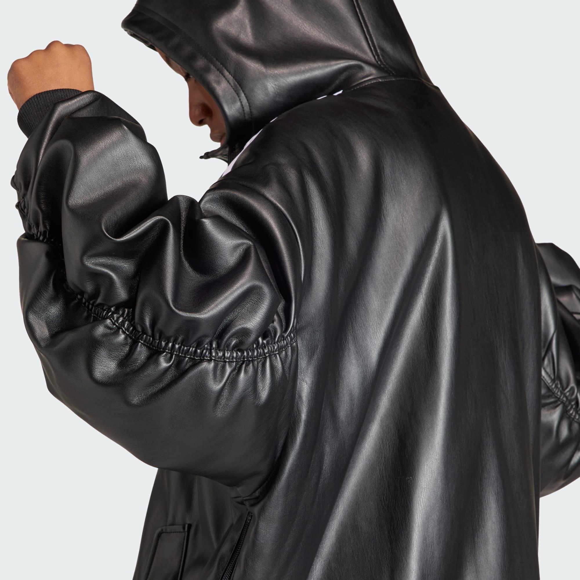 Black leather 2024 adidas jacket