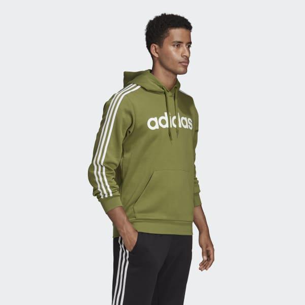 adidas Cotton Essentials 3-stripes Pullover Hoodie in Green for Men - Lyst