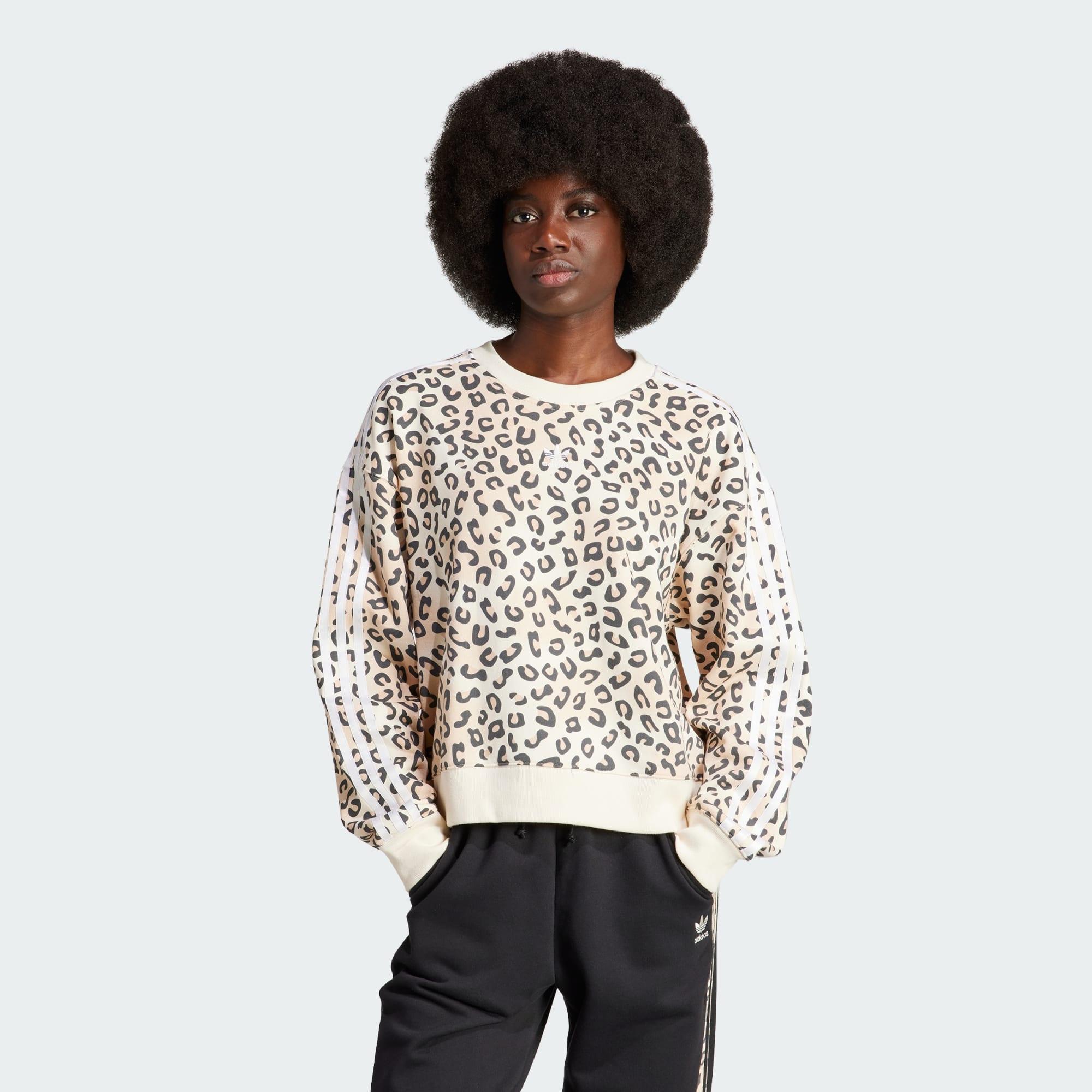 adidas Originals Leopard Luxe Trefoil Crew Sweatshirt in White | Lyst UK
