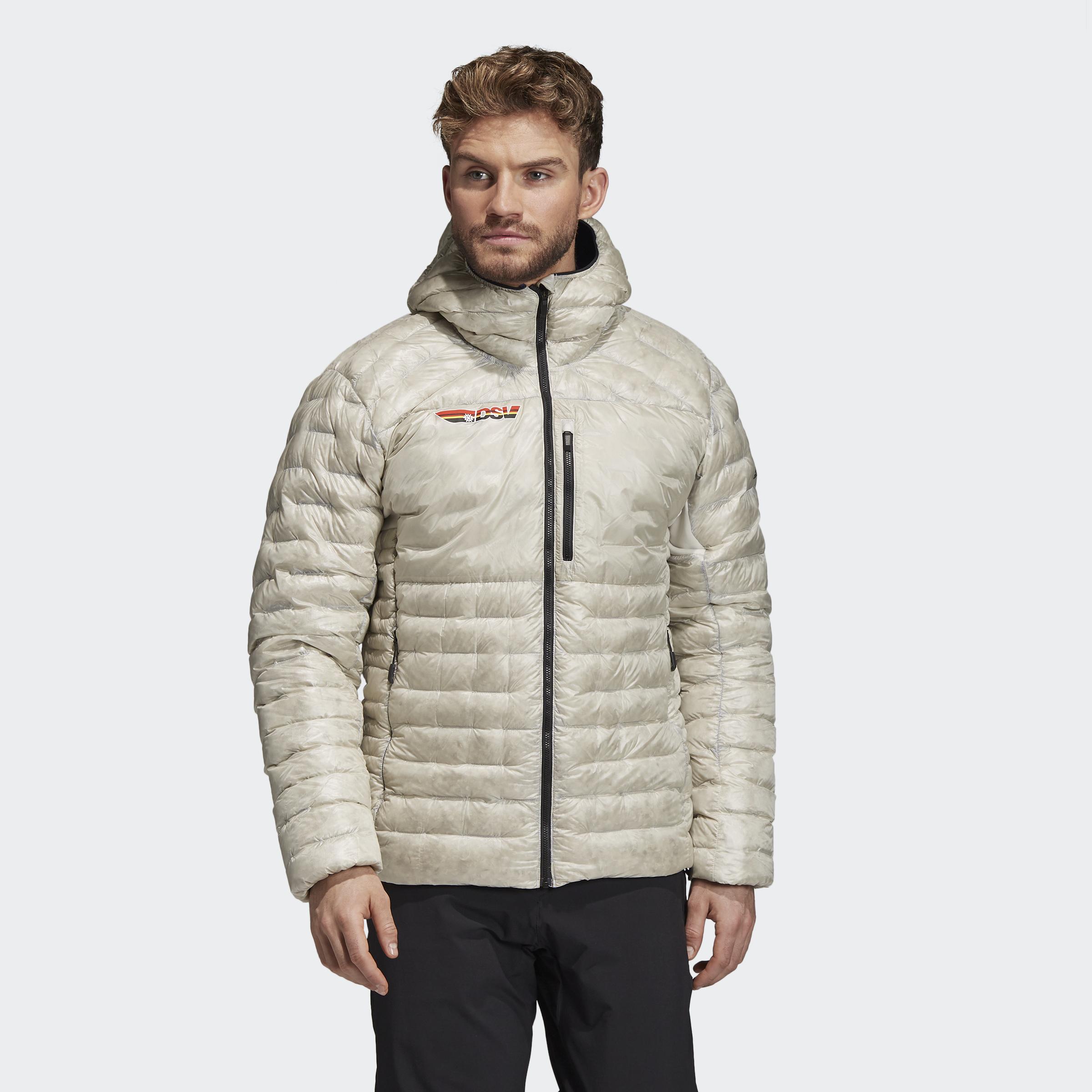 adidas mens terrex climaheat hooded padded down jacket raw green