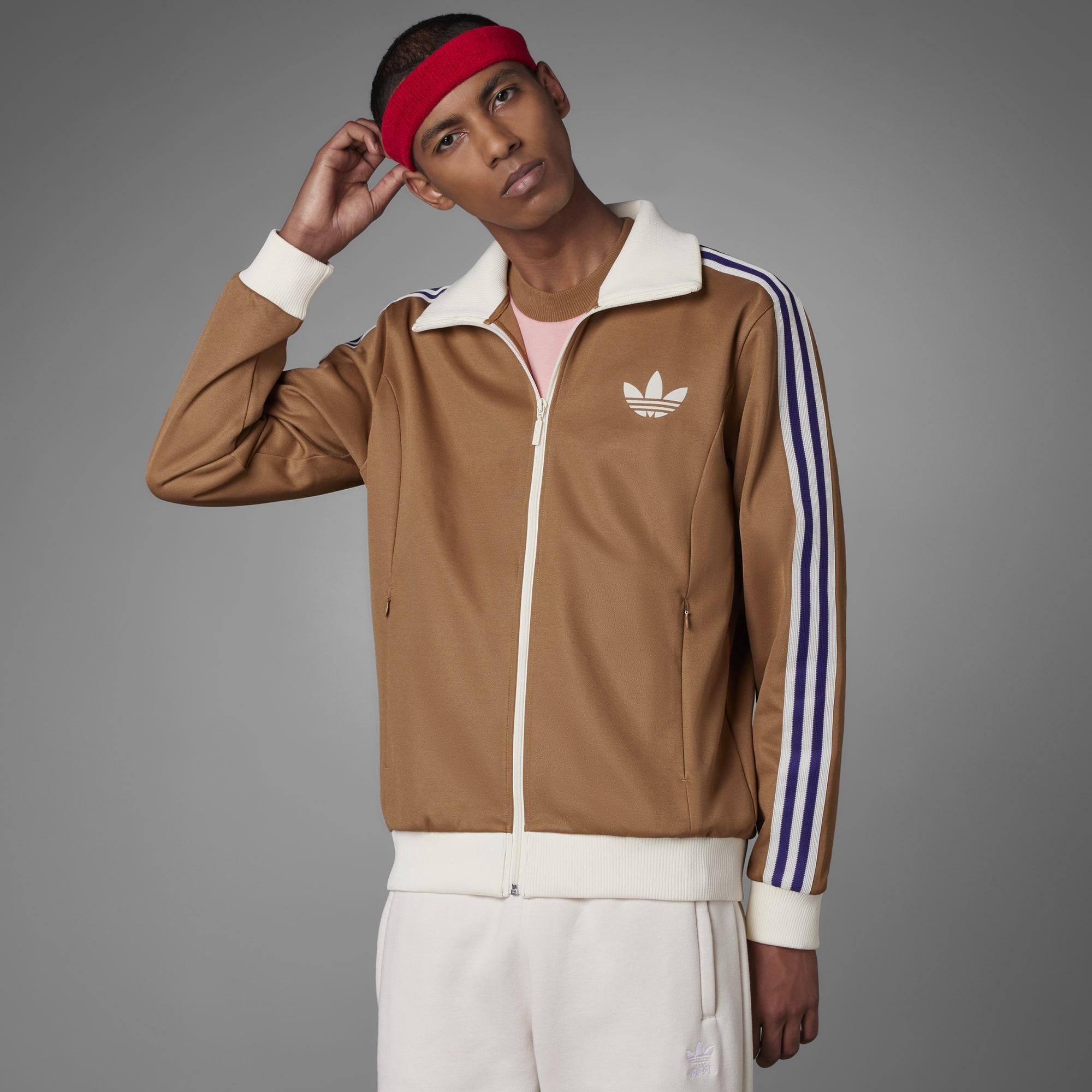 Brown adidas tracksuit top on sale