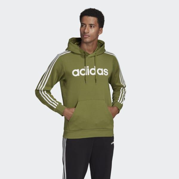 adidas Cotton Essentials 3-stripes Pullover Hoodie in Green for Men | Lyst