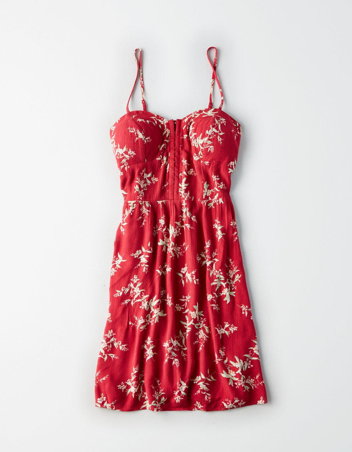 american eagle red floral dress