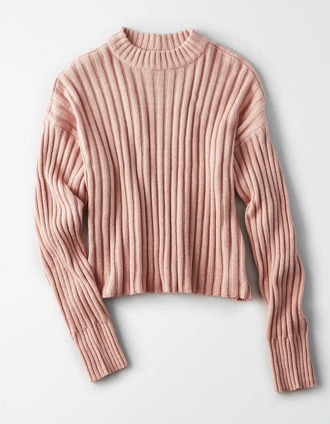ae cropped rib knit pullover sweater