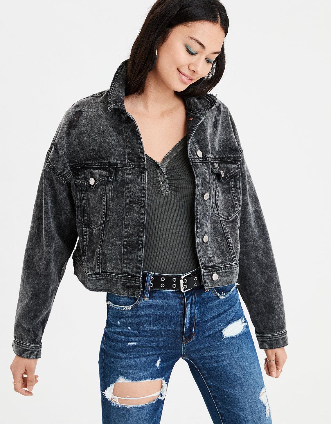 american eagle black denim jacket
