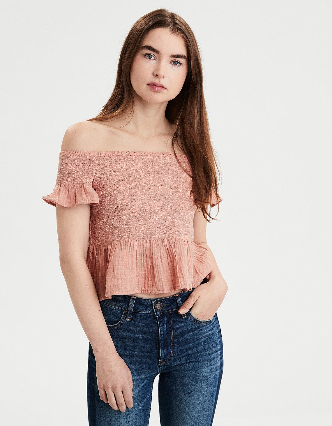 american eagle smocked off the shoulder top