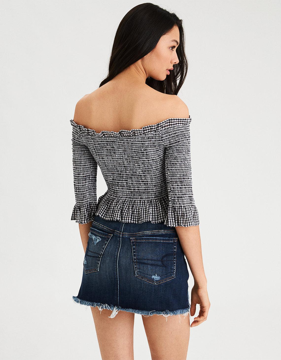 ae smocked off the shoulder top