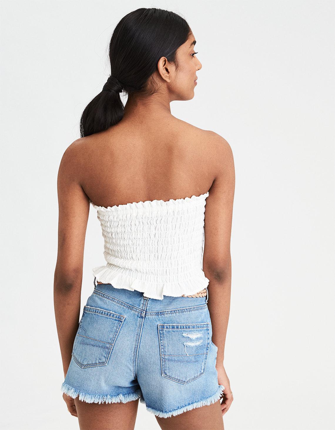 white smocked tube top