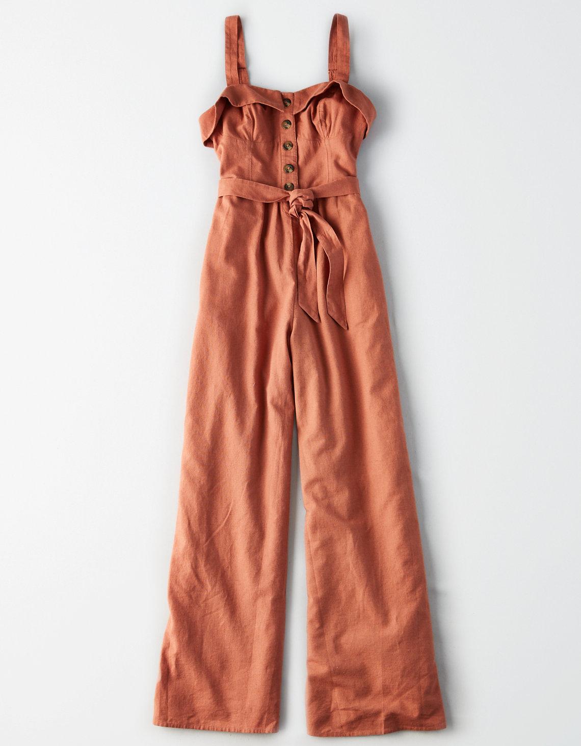 ae button front jumpsuit