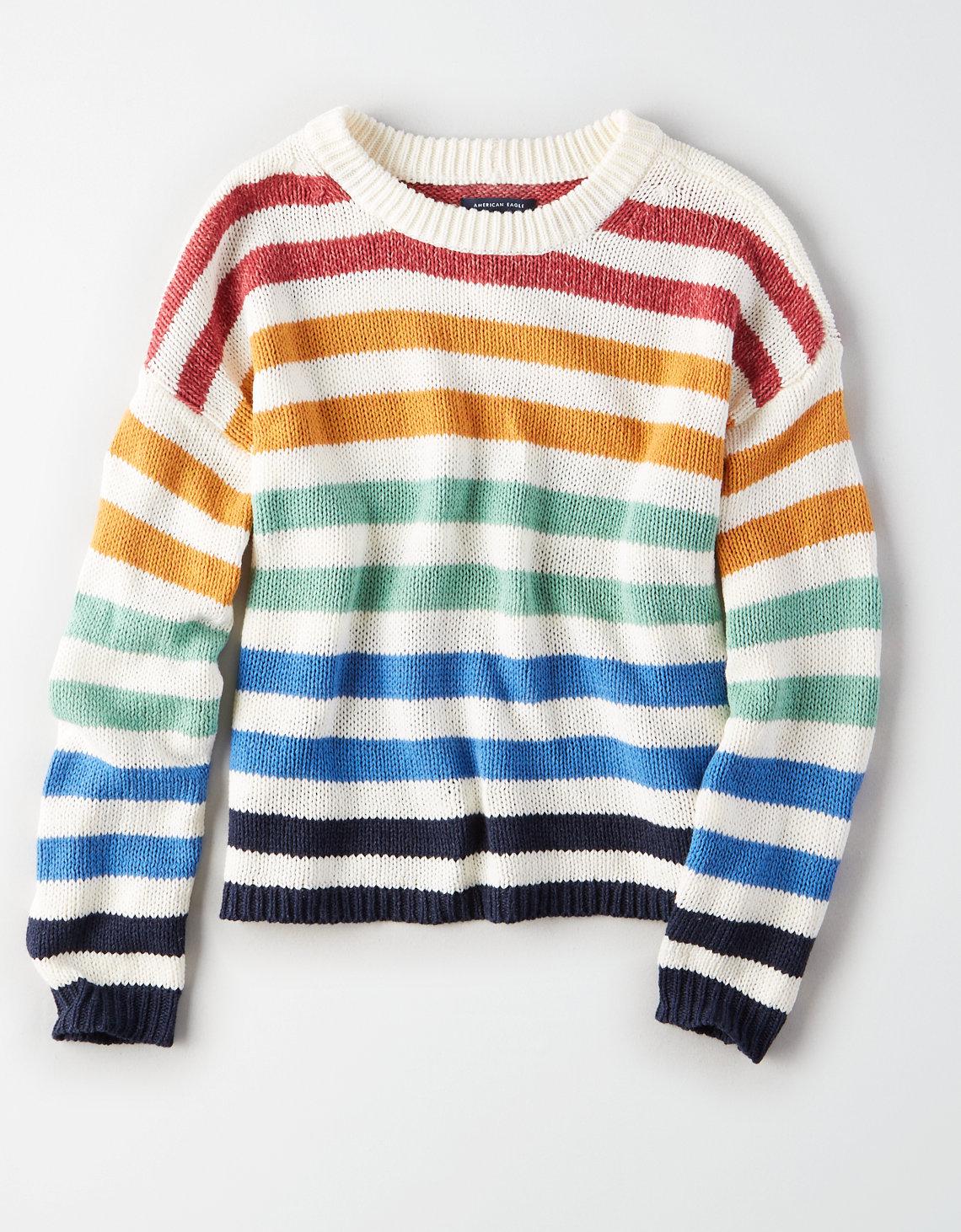 ae striped crew neck oversized sweater