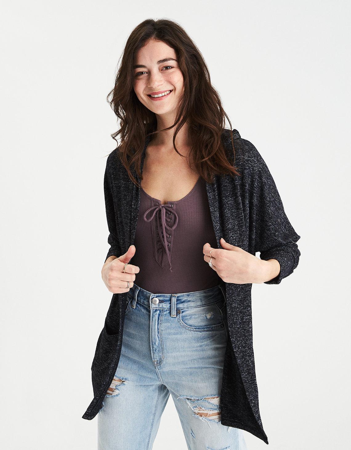 american eagle hooded cardigan