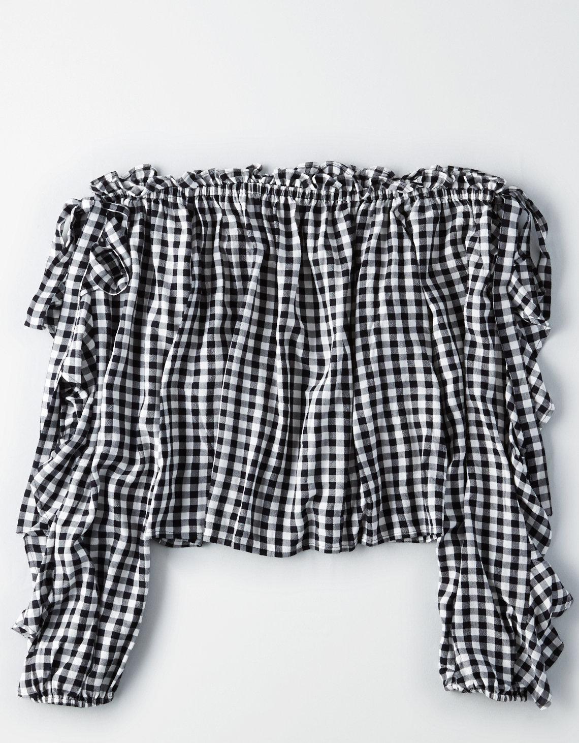 black and white checkered off the shoulder top