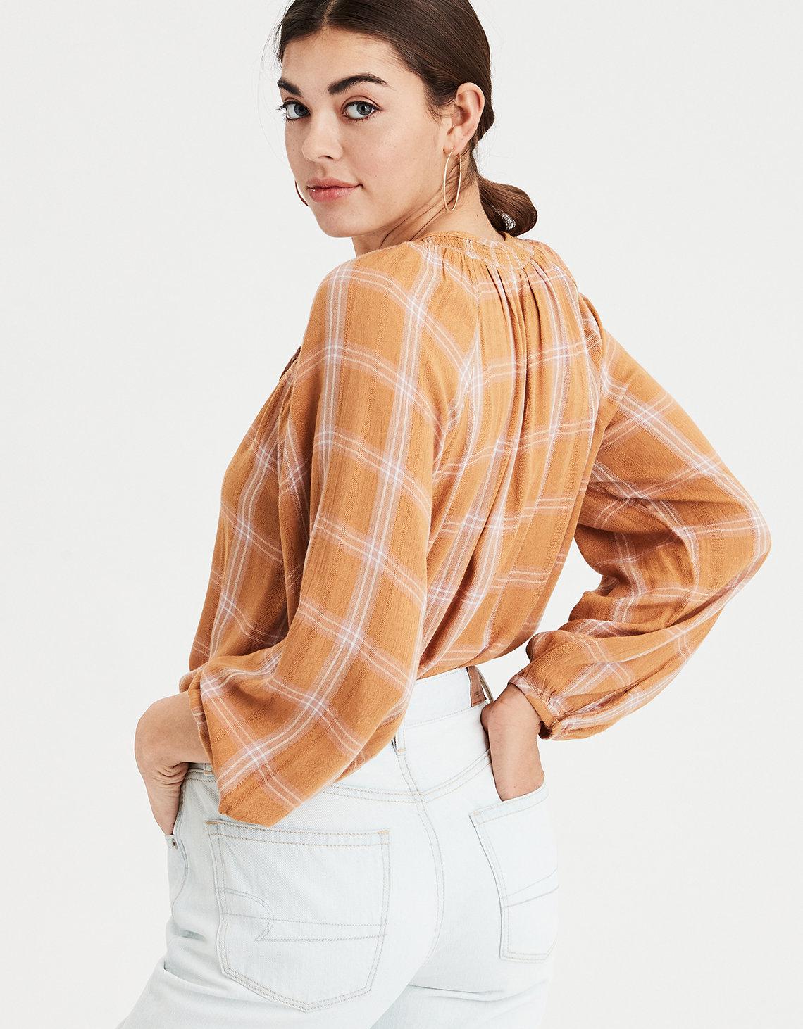 plaid peasant top