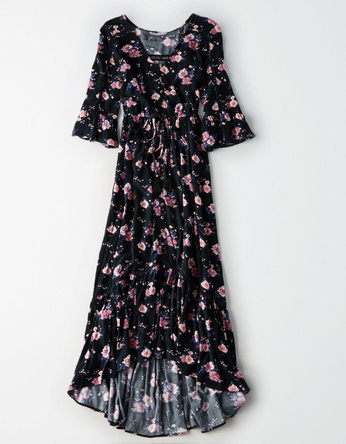 american eagle black floral dress