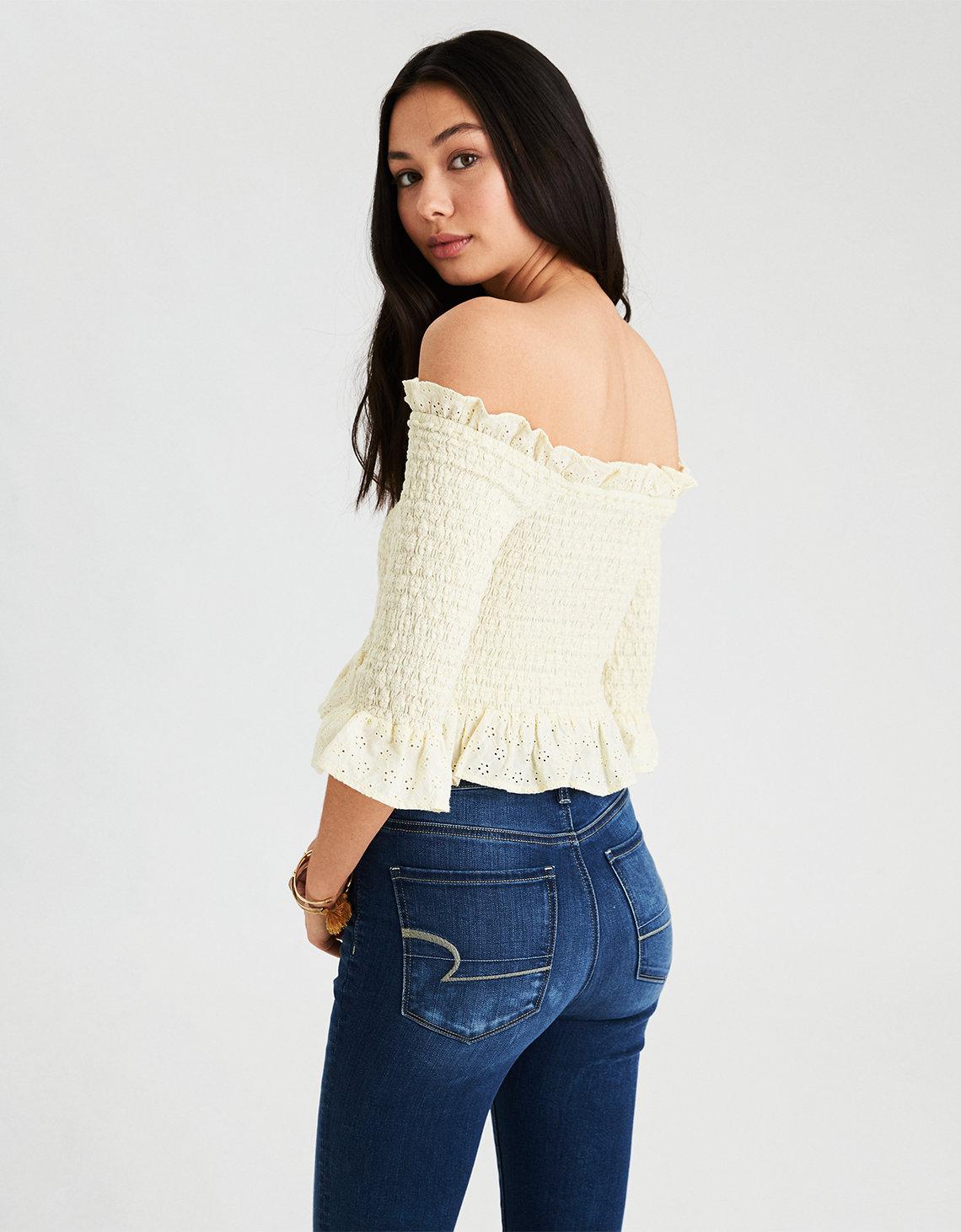 american eagle smocked off the shoulder top