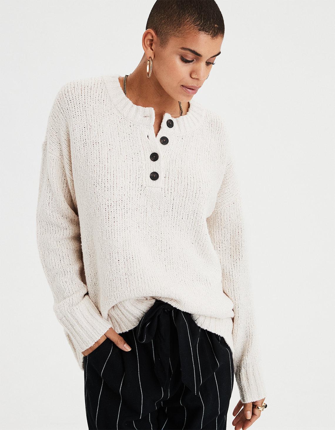 henley pullover sweater