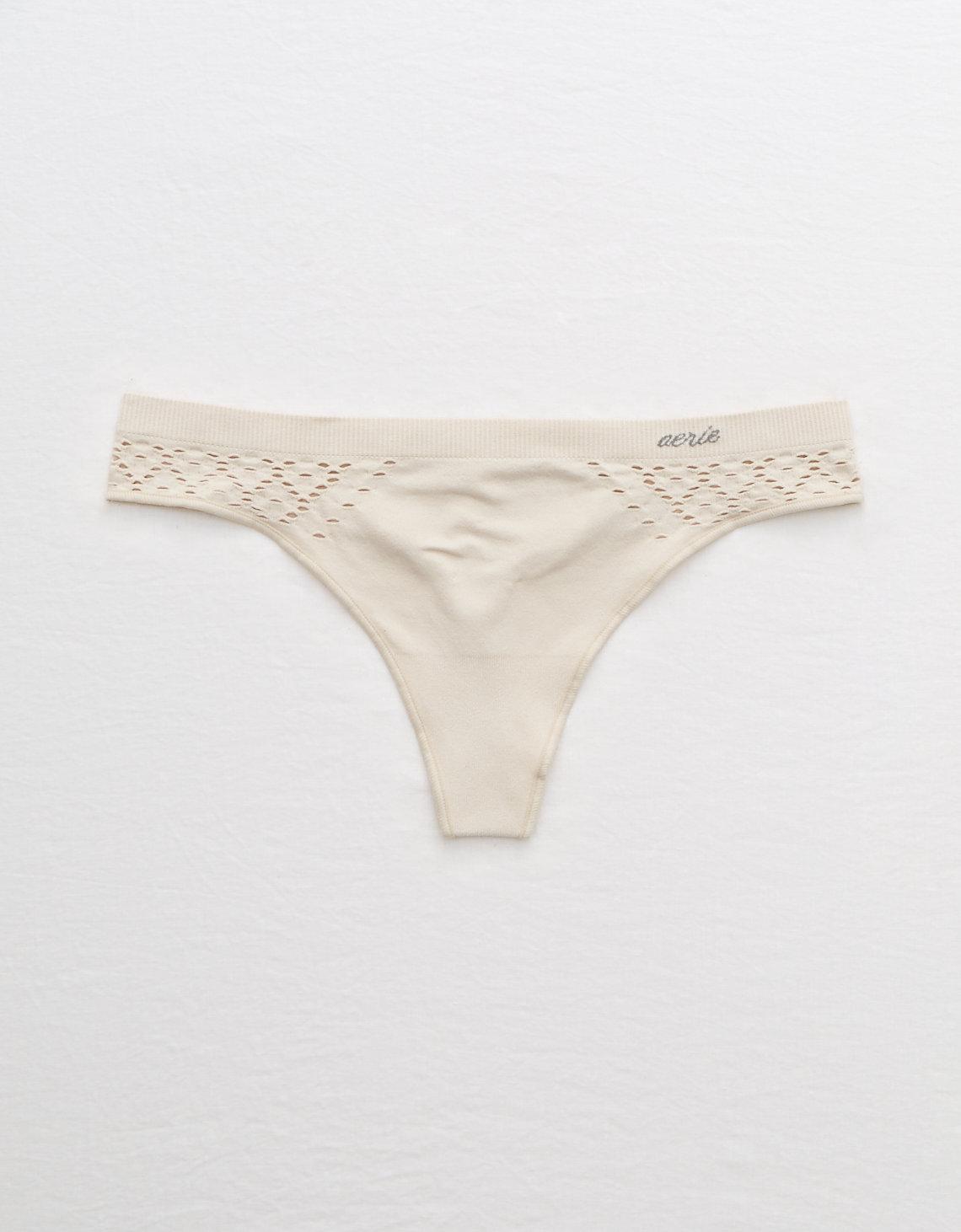 AERIE | Aerie Ribbed High Cut Thong Underwear Nude | notos