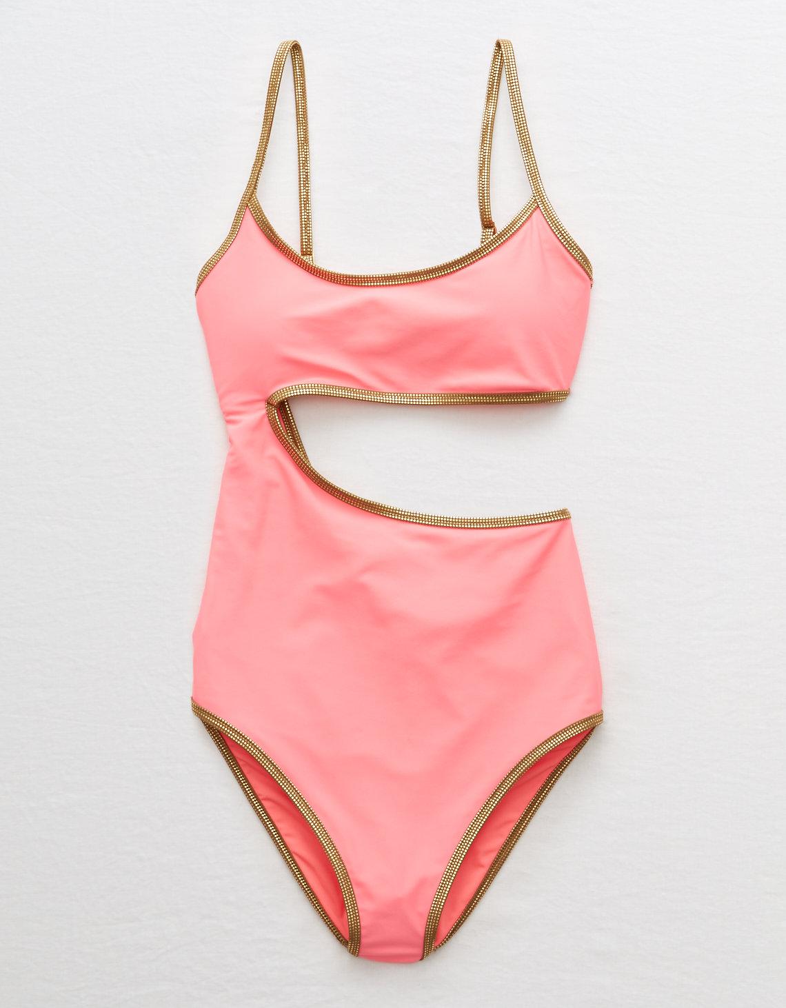 American Eagle Synthetic Cut Out One Piece Swimsuit in Pink - Lyst