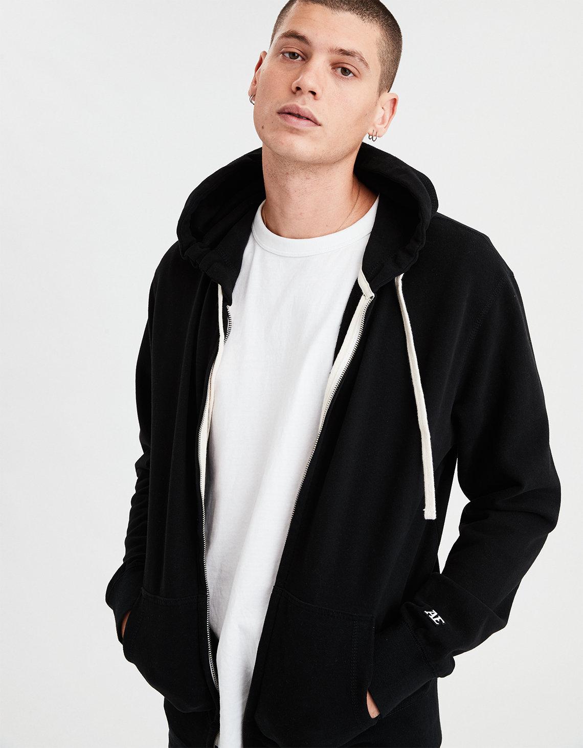 American Eagle Cotton Ae Fleece Zip-up Hoodie in Black for