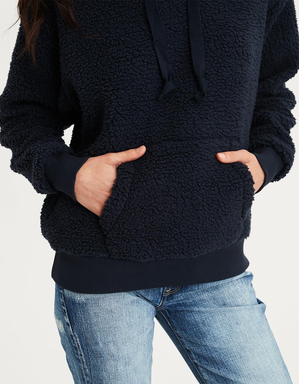 ae fuzzy sherpa hooded cardigan