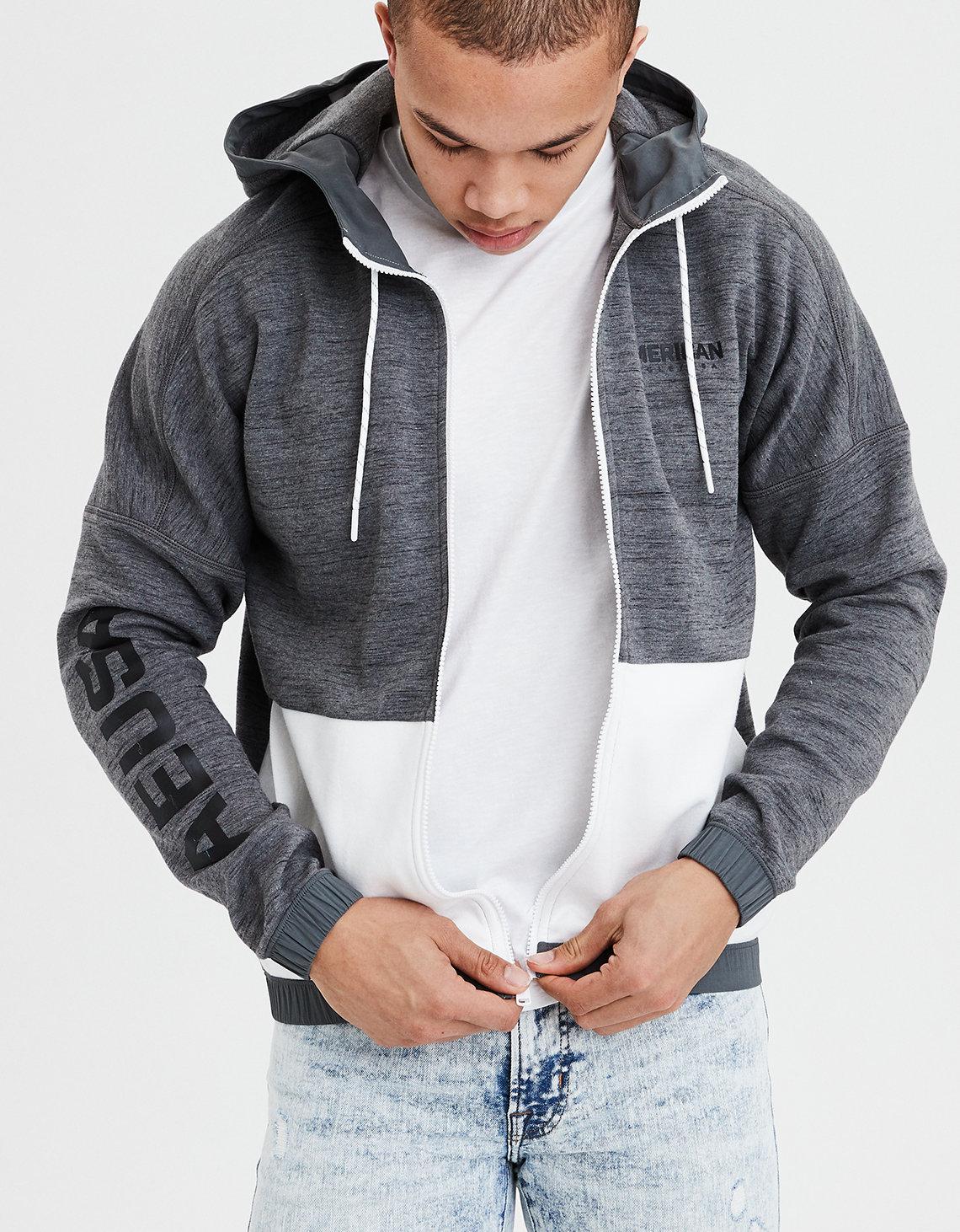 Lyst - American Eagle Ae Color Block Zip-up Hoodie in Gray
