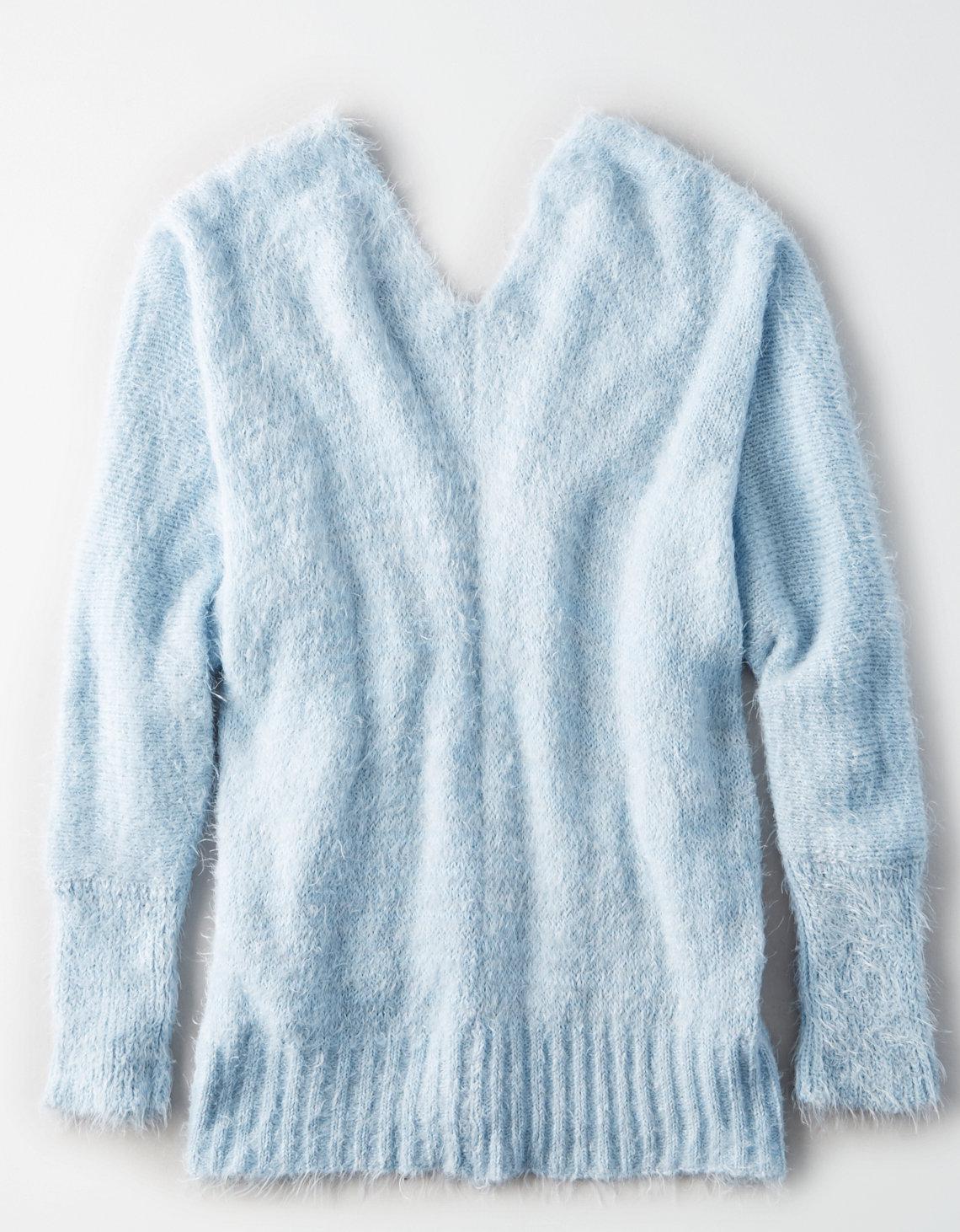 blue fluffy cardigan
