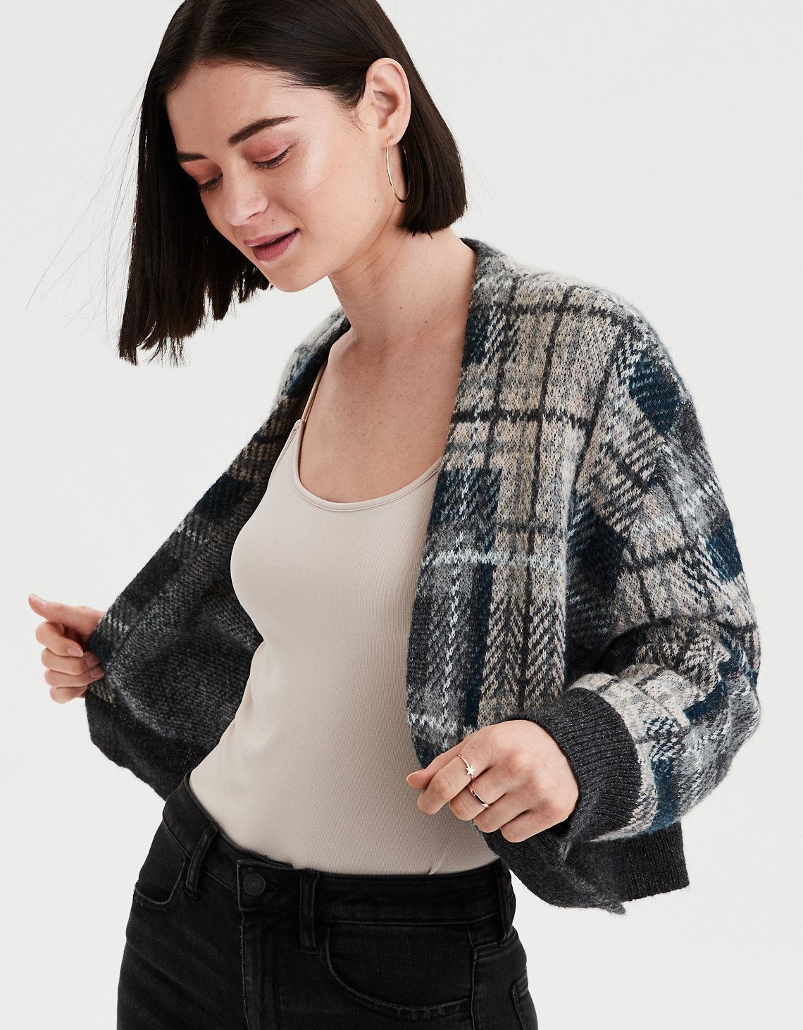 cropped plaid cardigan