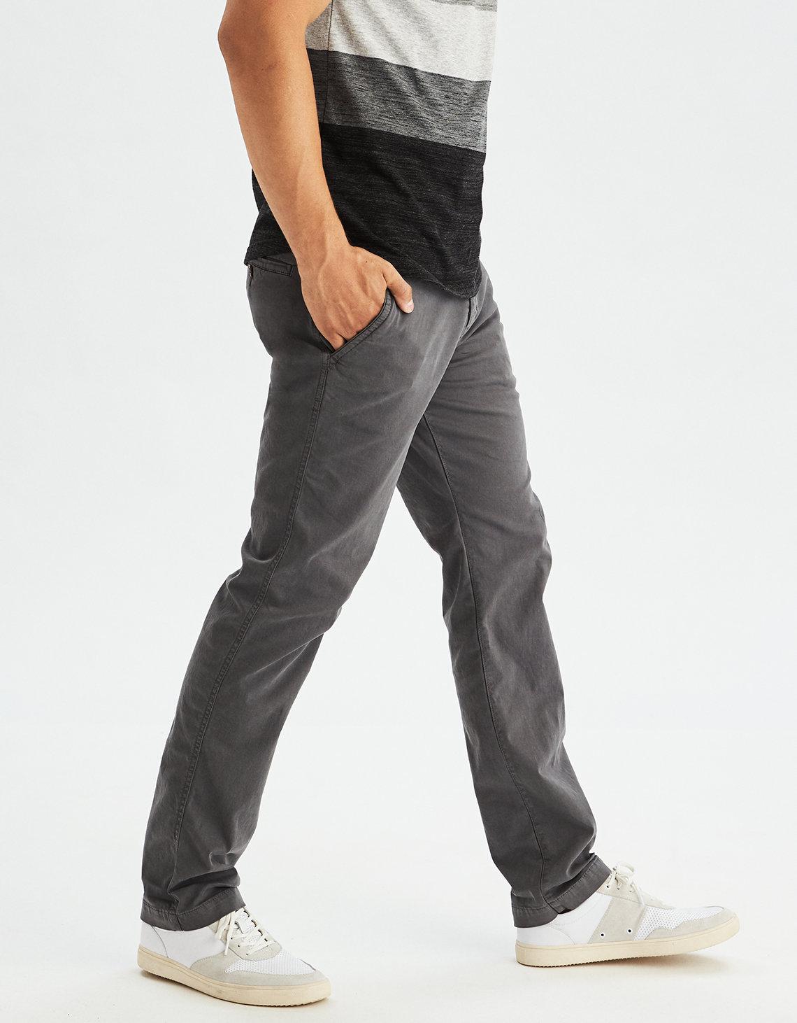 American Eagle Cotton Ae Extreme Flex Relaxed Straight Khaki Pant in Stone (Gray) for Men - Lyst