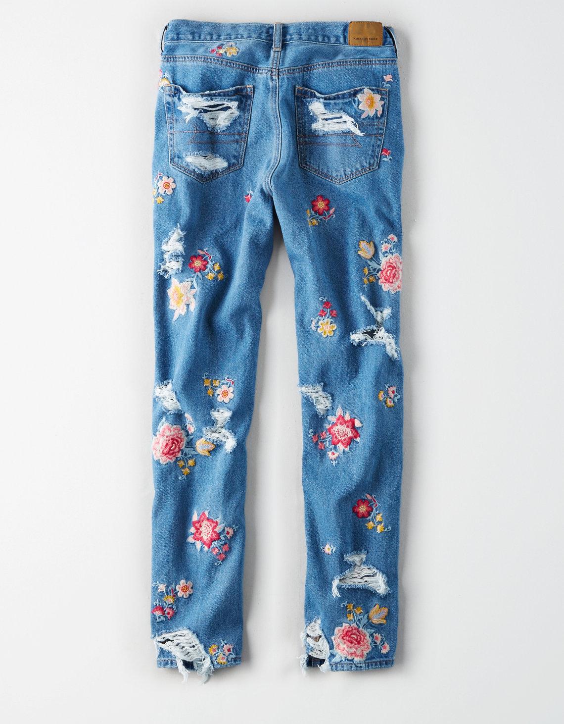 american eagle floral embroidered jeans