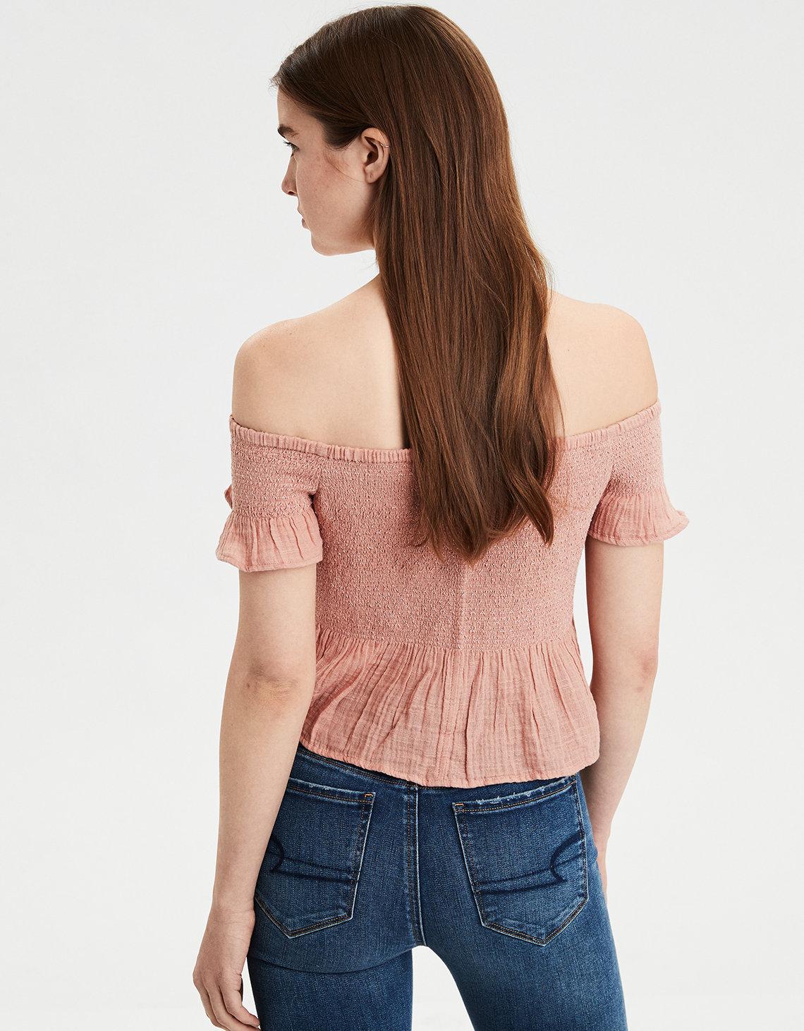 american eagle smocked off the shoulder top