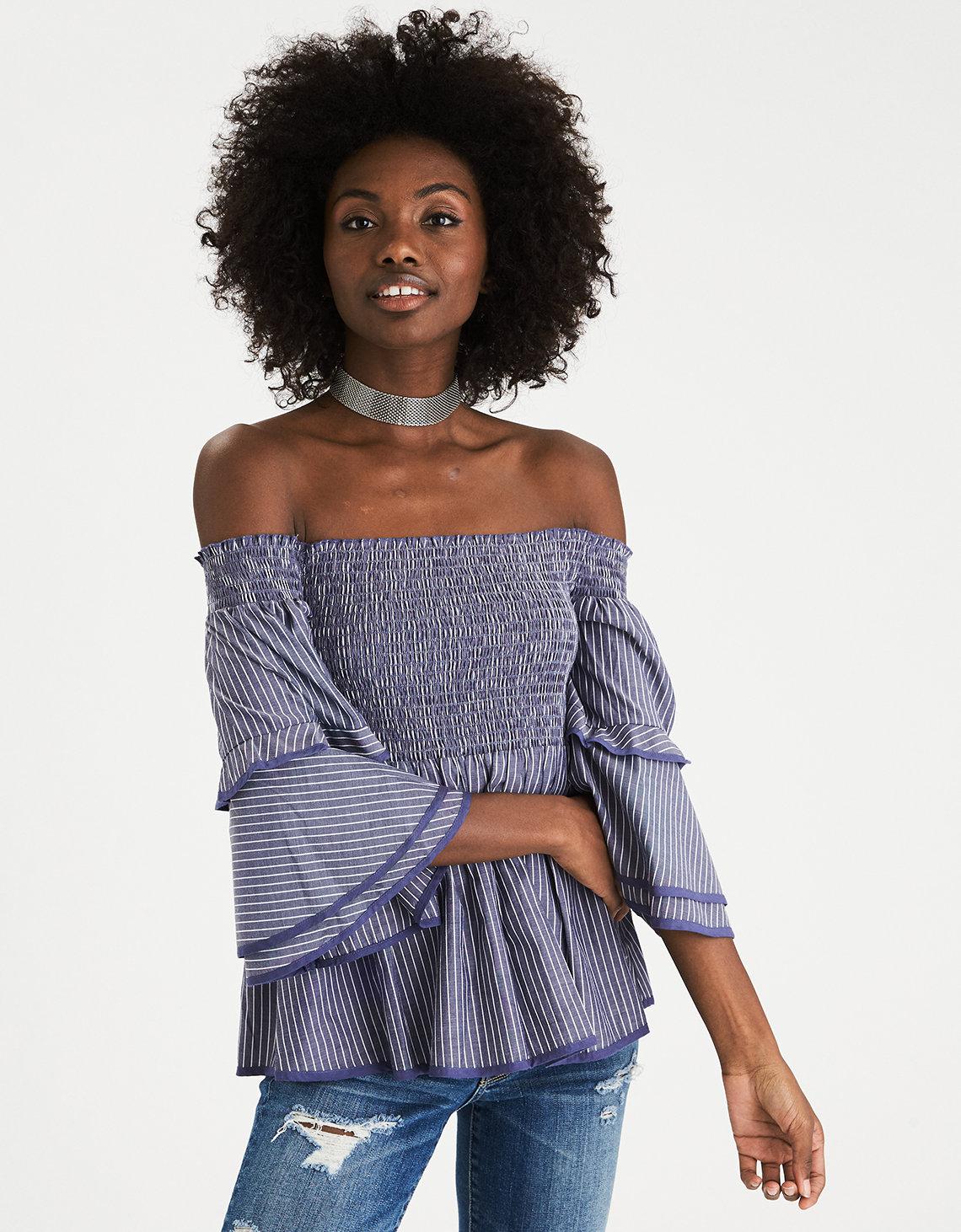 american eagle smocked off the shoulder top
