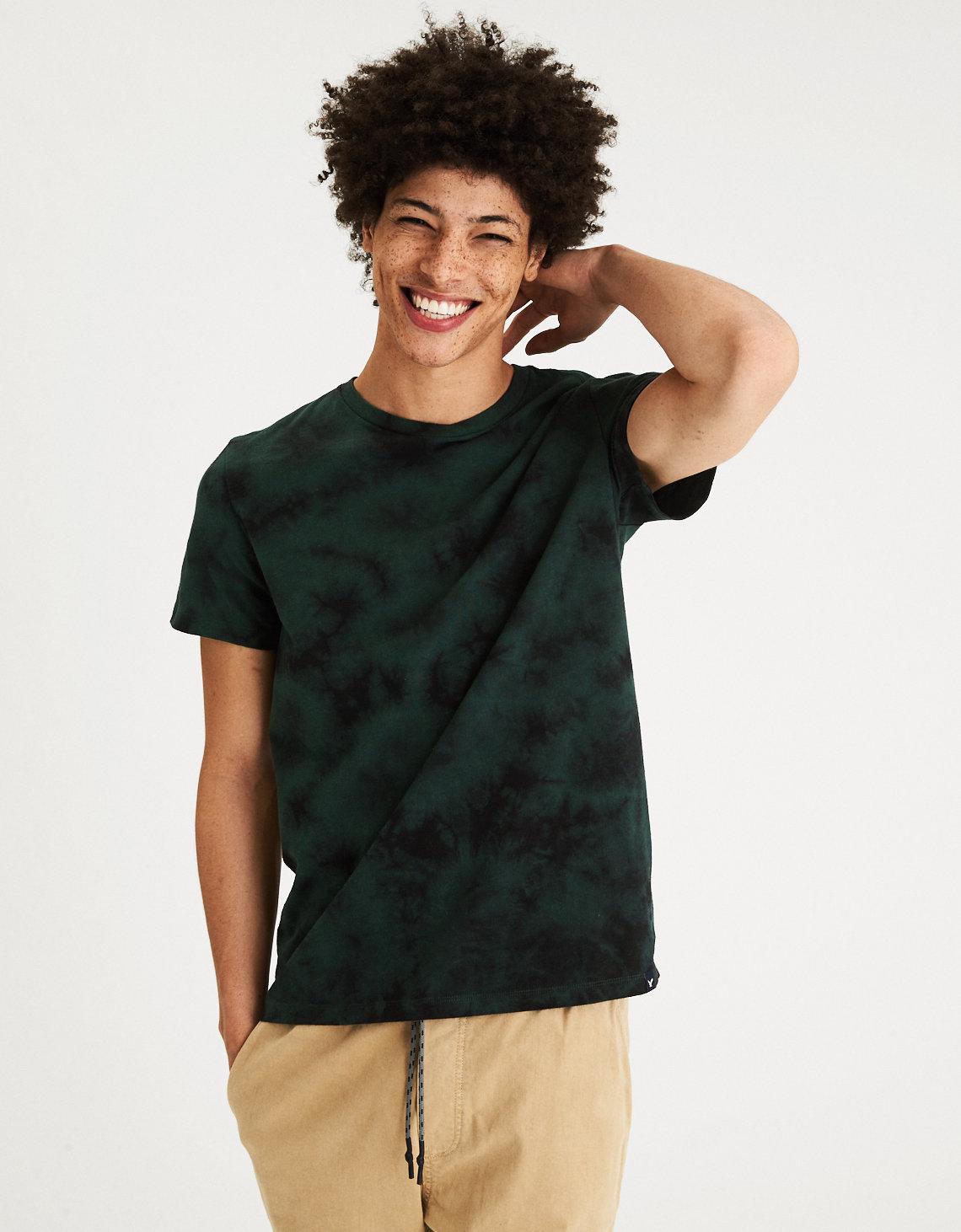 American Eagle Green Ae Slub Crew Neck Dip Dye T Shirt For Men