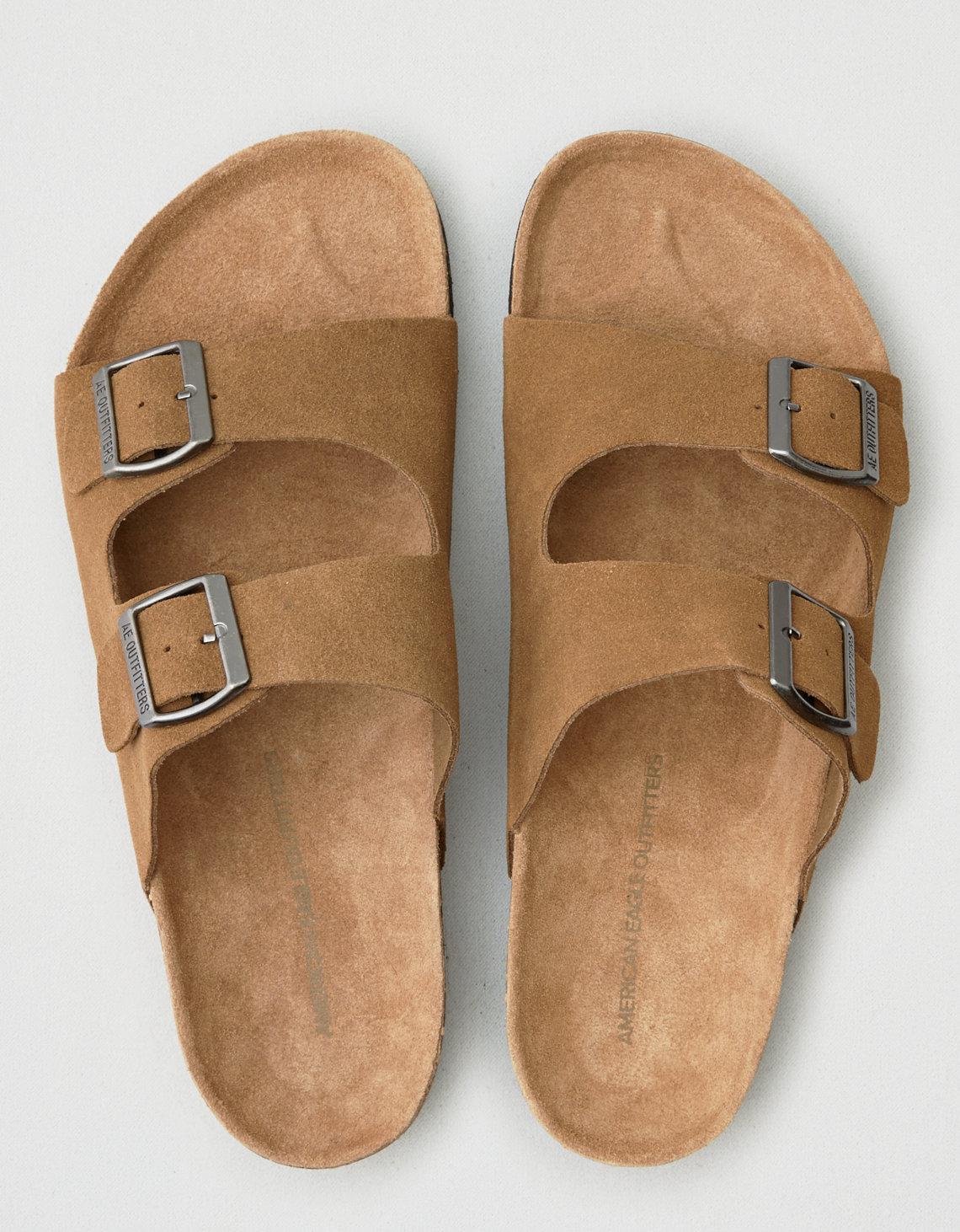 American Eagle Suede Double Buckle Sandal in Stone (Brown) for Men - Lyst
