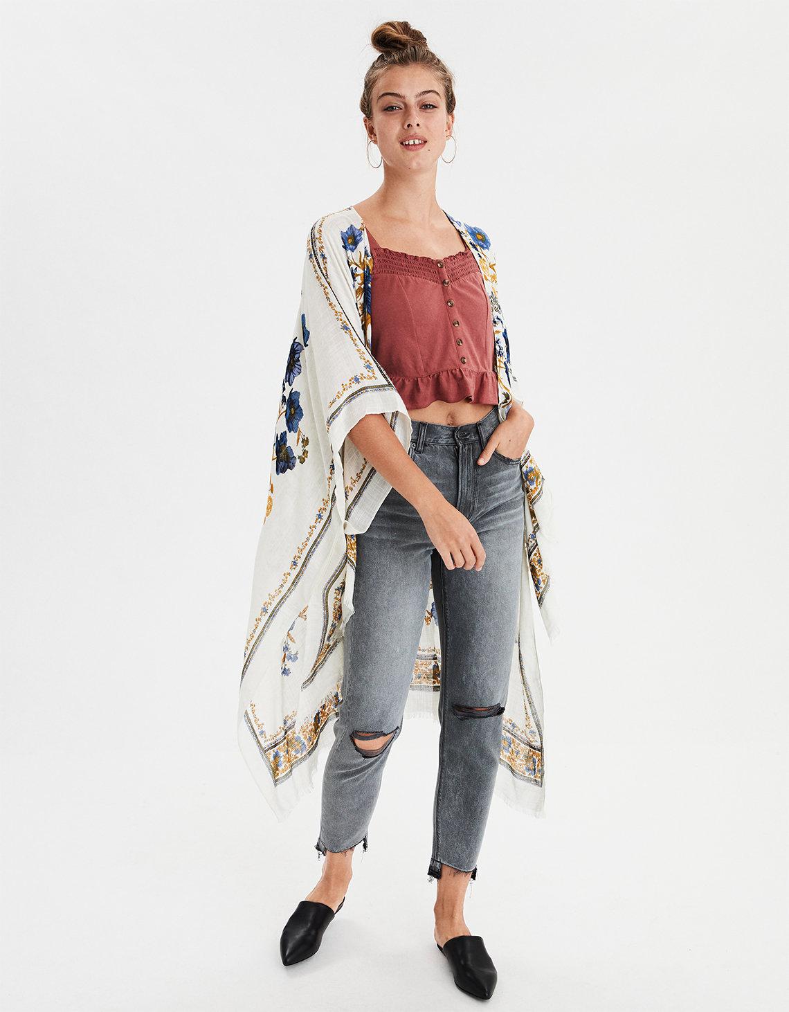 aeo fringe midi kimono