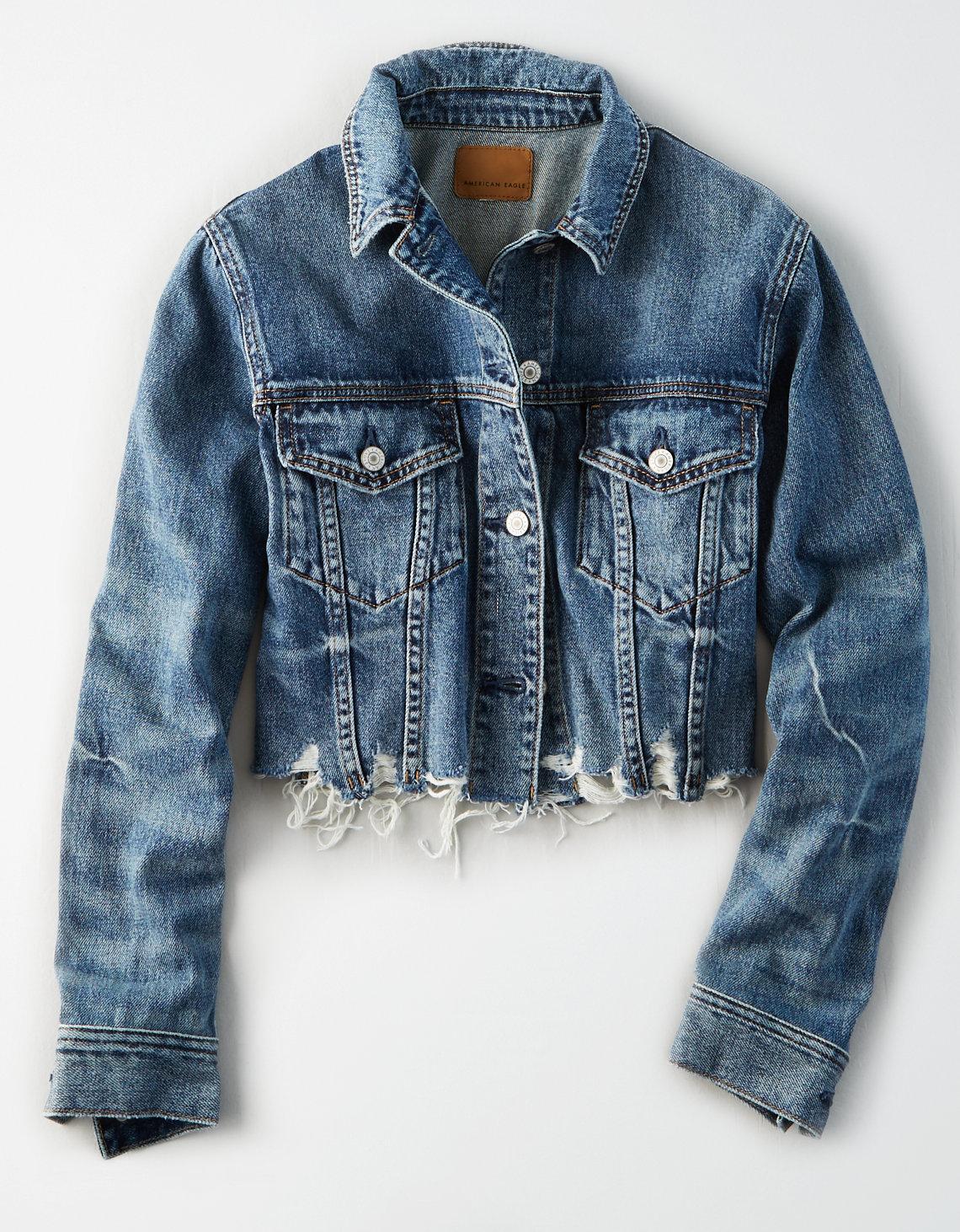cropped raw hem denim jacket
