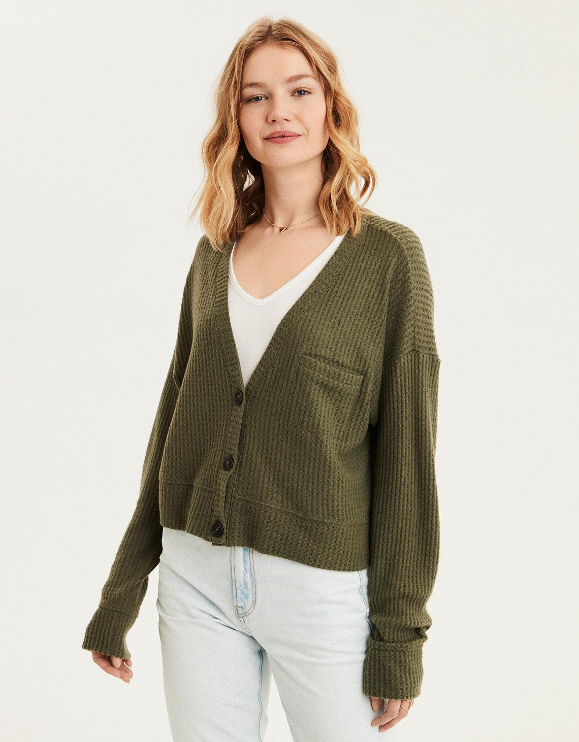 american eagle waffle cardigan
